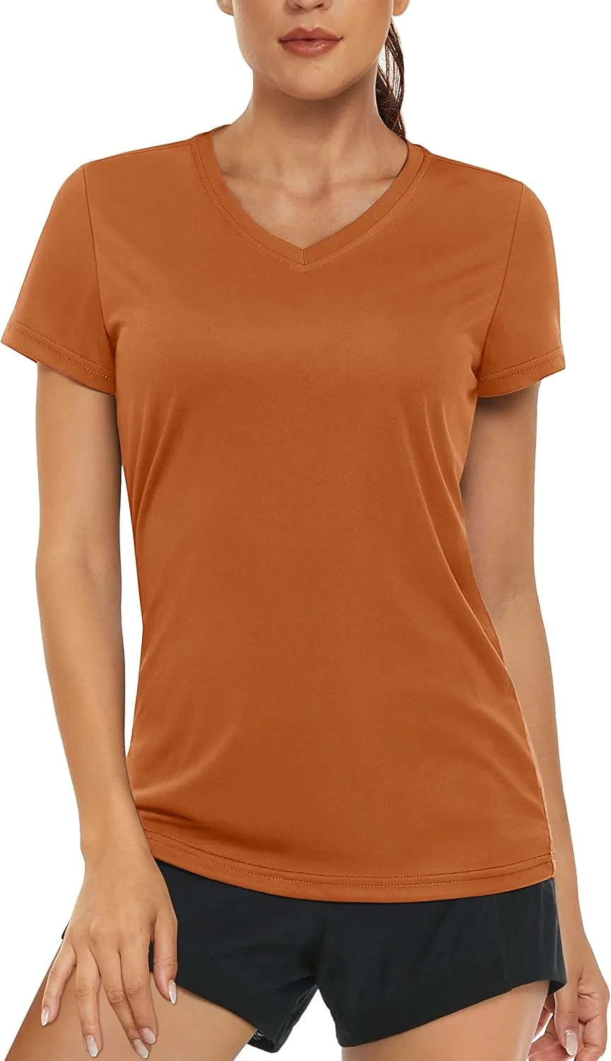 MAGCOMSEN Women's T Shirts V-Neck Short Sleeve UPF 50  Sun Protection Performance Quick Dry Athletic Shirts Tee Tops
