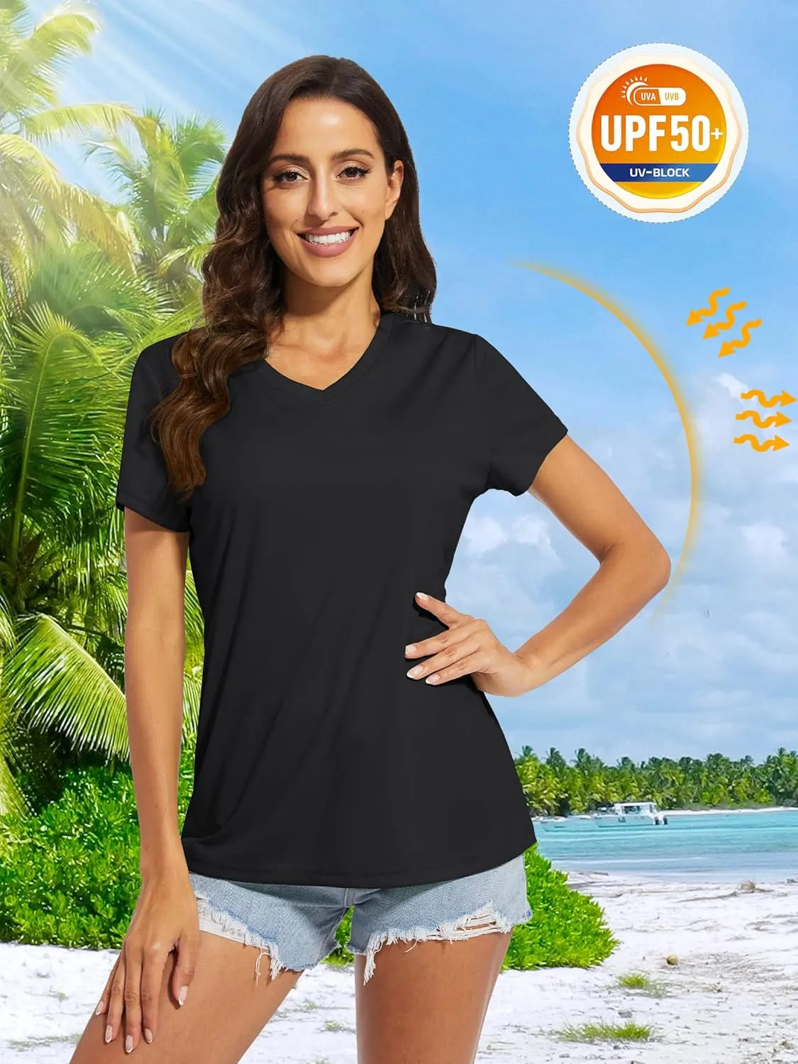 MAGCOMSEN Women's T Shirts V-Neck Short Sleeve UPF 50  Sun Protection Performance Quick Dry Athletic Shirts Tee Tops