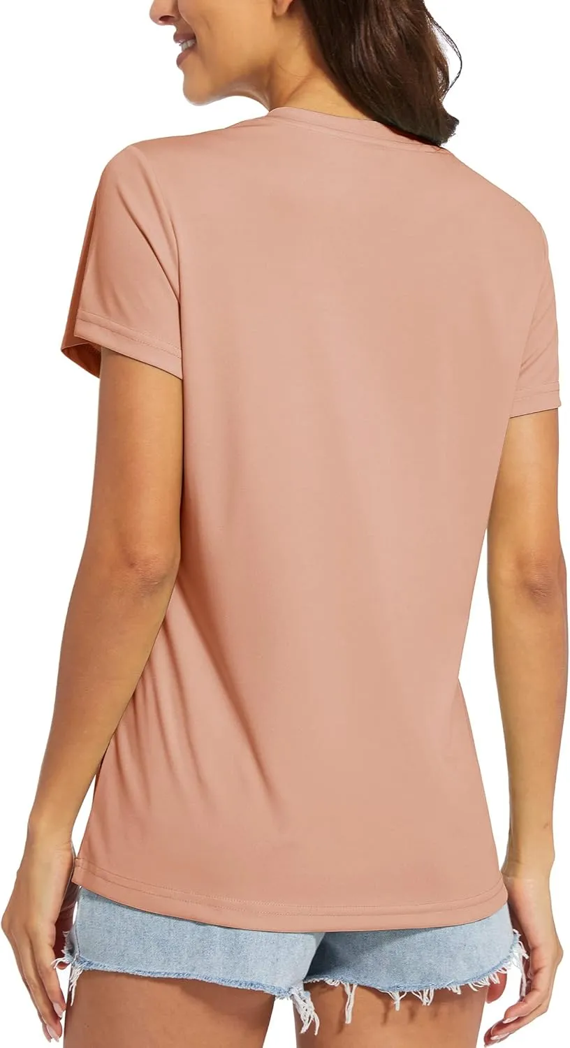 MAGCOMSEN Women's T Shirts V-Neck Short Sleeve UPF 50  Sun Protection Performance Quick Dry Athletic Shirts Tee Tops