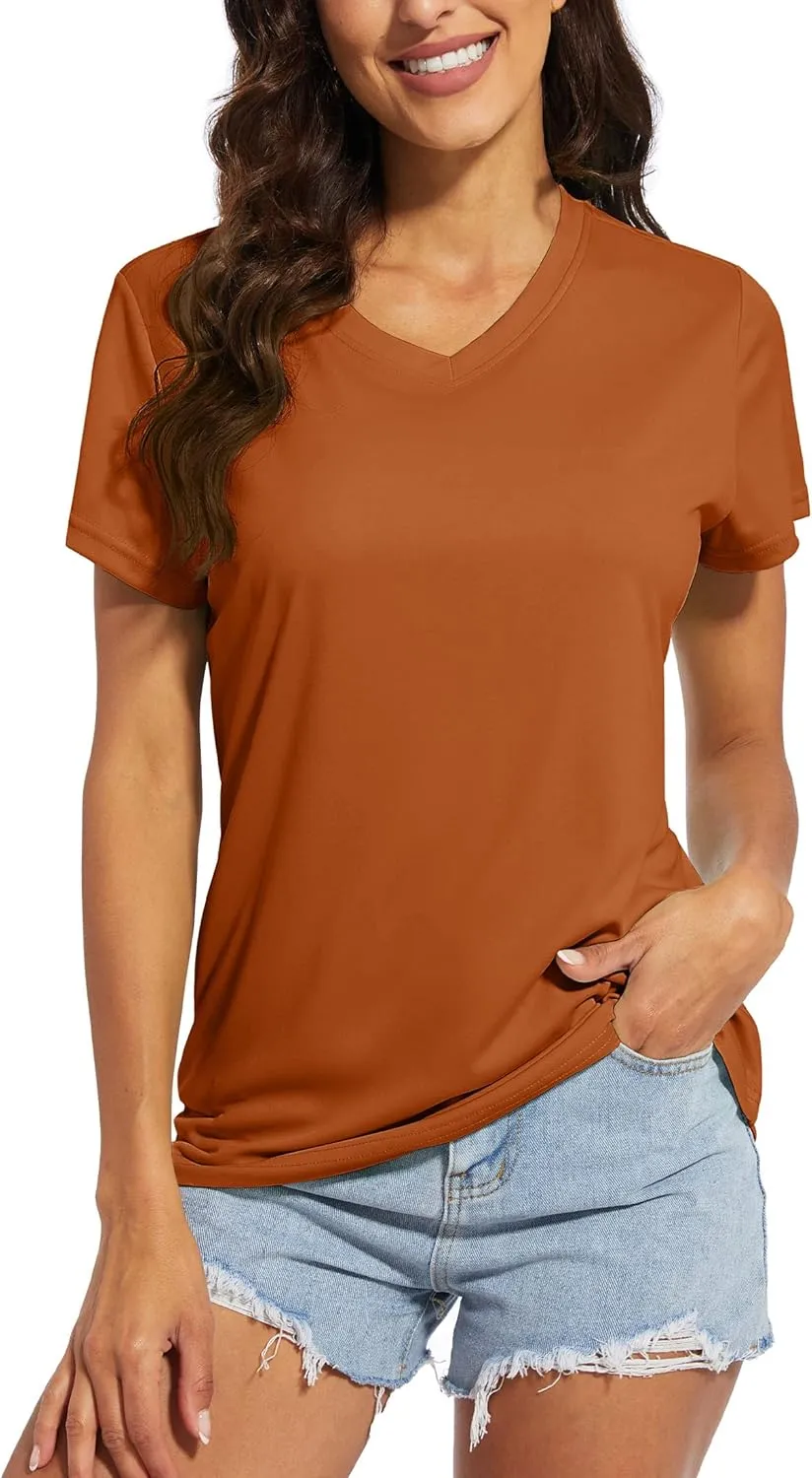 MAGCOMSEN Women's T Shirts V-Neck Short Sleeve UPF 50  Sun Protection Performance Quick Dry Athletic Shirts Tee Tops
