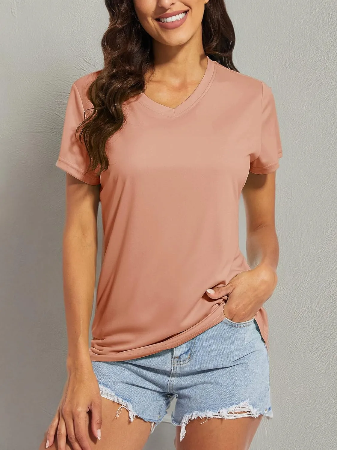 MAGCOMSEN Women's T Shirts V-Neck Short Sleeve UPF 50  Sun Protection Performance Quick Dry Athletic Shirts Tee Tops