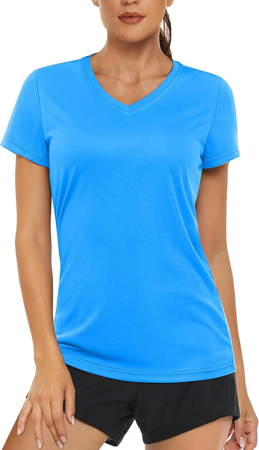 MAGCOMSEN Women's T Shirts V-Neck Short Sleeve UPF 50  Sun Protection Performance Quick Dry Athletic Shirts Tee Tops