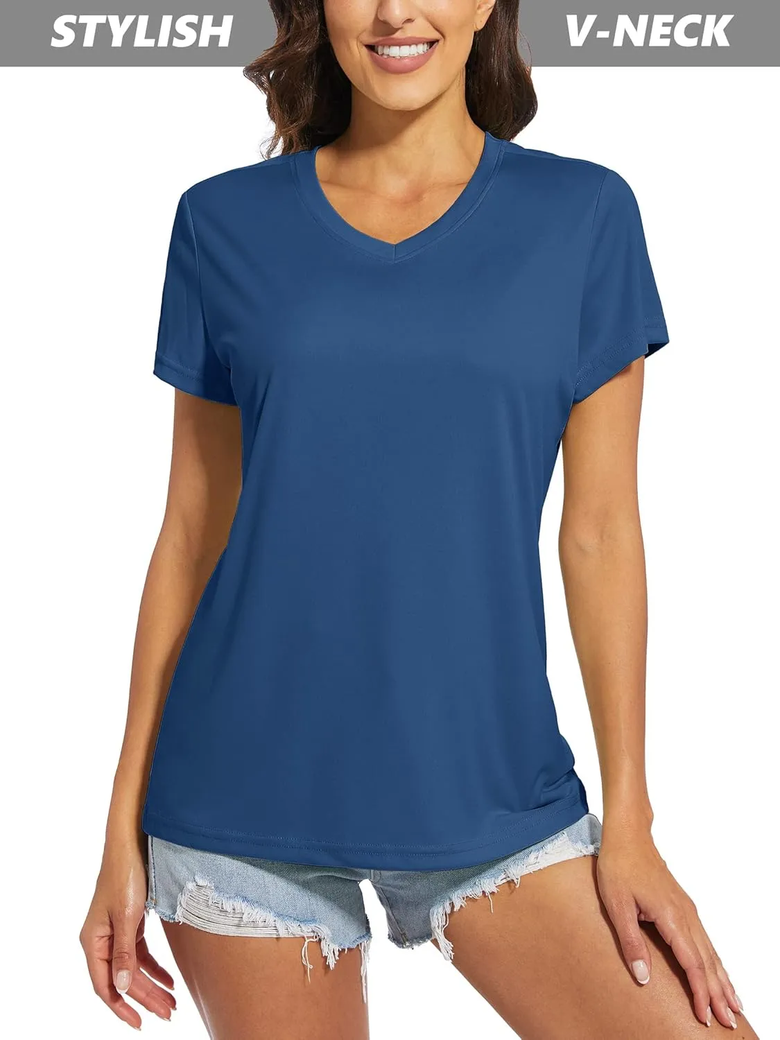 MAGCOMSEN Women's T Shirts V-Neck Short Sleeve UPF 50  Sun Protection Performance Quick Dry Athletic Shirts Tee Tops