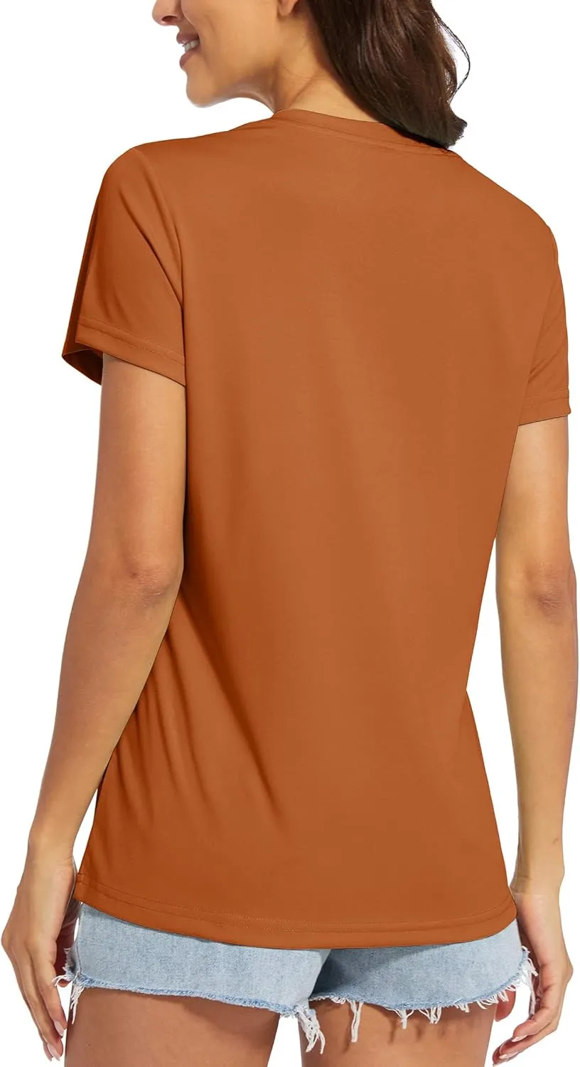 MAGCOMSEN Women's T Shirts V-Neck Short Sleeve UPF 50  Sun Protection Performance Quick Dry Athletic Shirts Tee Tops