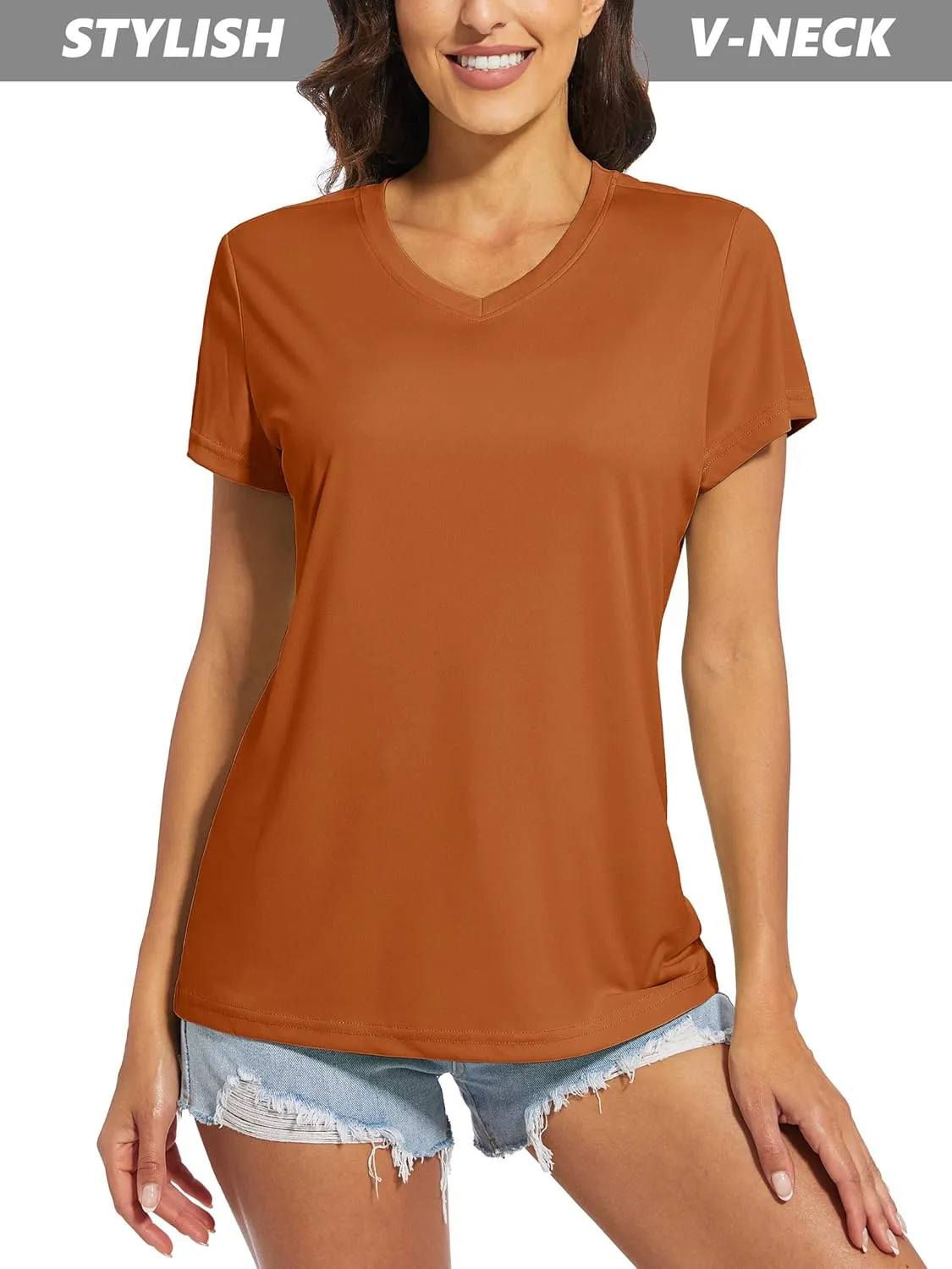 MAGCOMSEN Women's T Shirts V-Neck Short Sleeve UPF 50  Sun Protection Performance Quick Dry Athletic Shirts Tee Tops