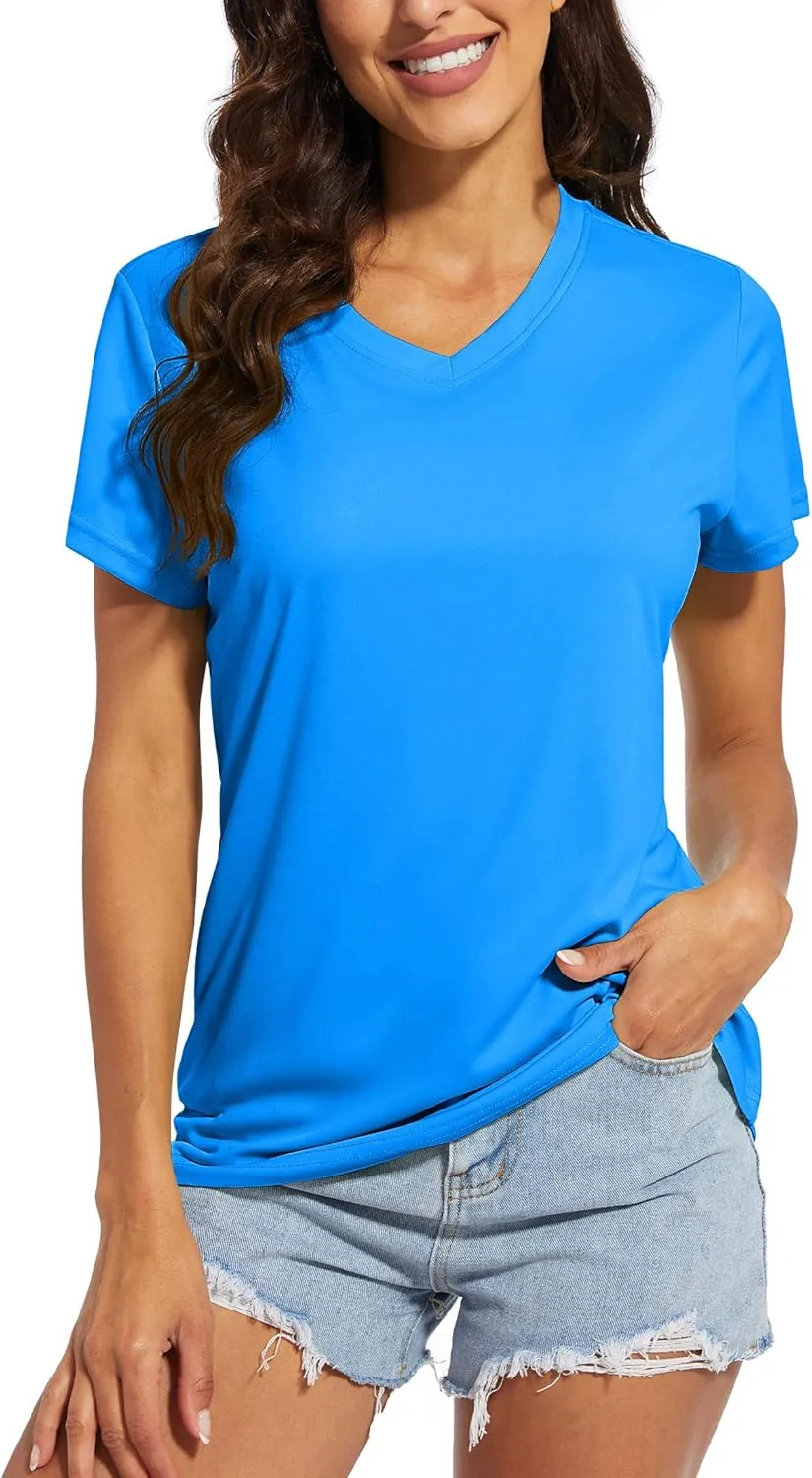 MAGCOMSEN Women's T Shirts V-Neck Short Sleeve UPF 50  Sun Protection Performance Quick Dry Athletic Shirts Tee Tops