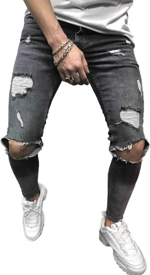 Maiyifu-GJ Ripped Skinny Jeans for Men Stretch Slim Fit Jeans Distressed Destroyed Straight Leg Denim Pants