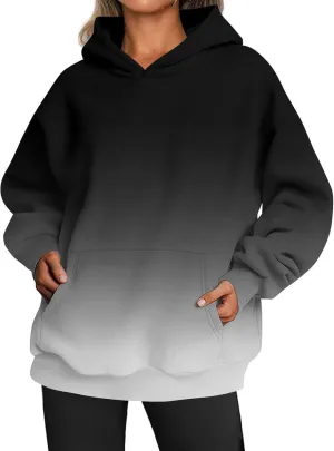 MARSVOVO Womens Oversized Sweatshirt Gradient Color Hoodies Sweatshirt Long Sleeve Daily Wear Pullover with Kangaroo Pocket