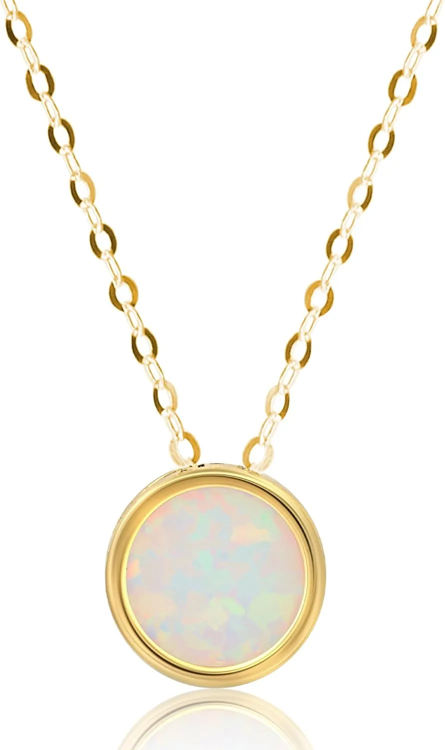 MAX   STONE 14K Gold Gemstone Pendant with 7mm Round Bezel Birthstone | Dainty Round Necklace for Women with Gold 18 Inch Cable Chain | Secure Clasp Pendants with Gift Box