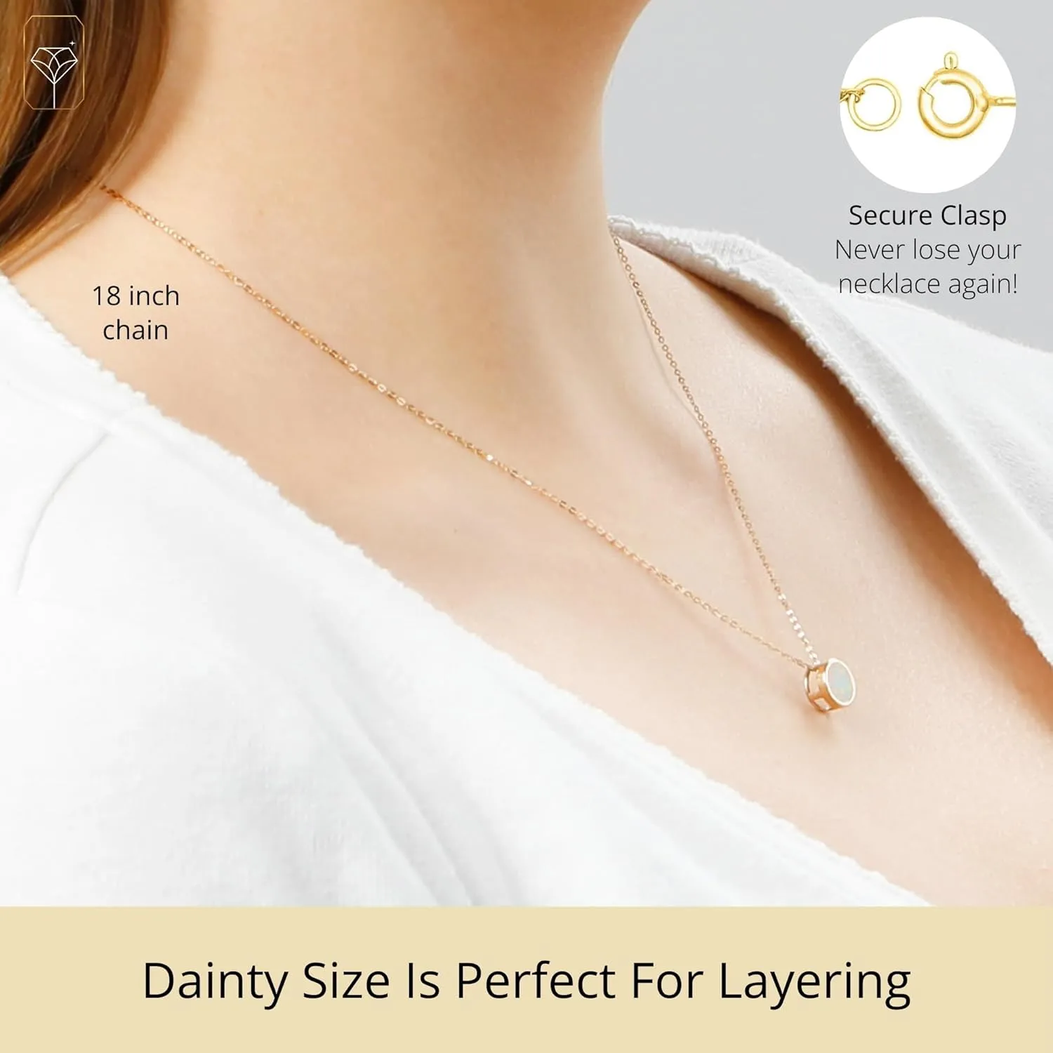 MAX   STONE 14K Gold Gemstone Pendant with 7mm Round Bezel Birthstone | Dainty Round Necklace for Women with Gold 18 Inch Cable Chain | Secure Clasp Pendants with Gift Box