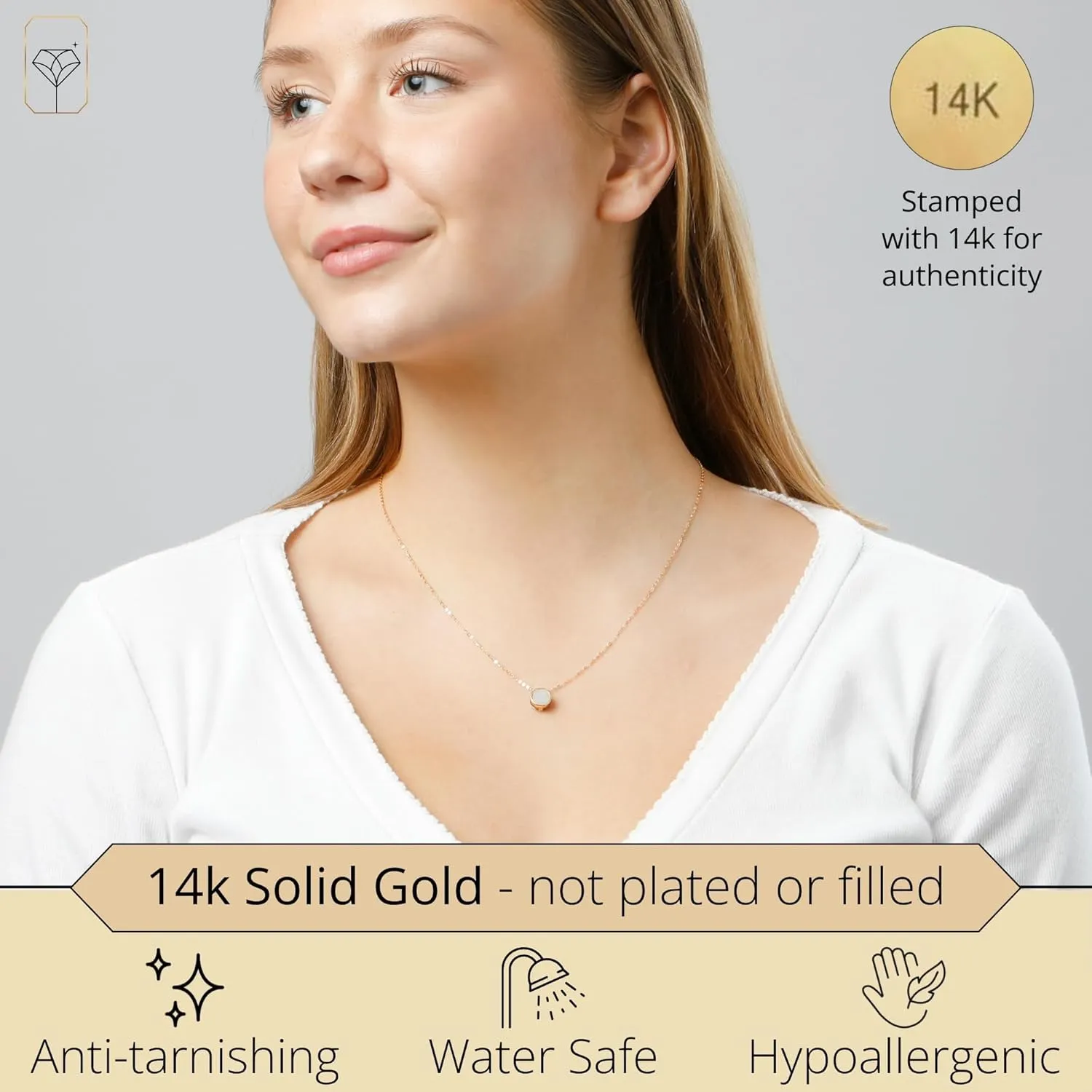 MAX   STONE 14K Gold Gemstone Pendant with 7mm Round Bezel Birthstone | Dainty Round Necklace for Women with Gold 18 Inch Cable Chain | Secure Clasp Pendants with Gift Box