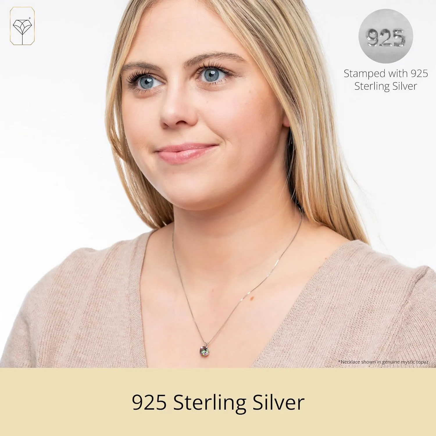 MAX   STONE 925 Sterling Silver Cushion Cut Birthstone Necklace for Women | 6mm Hypoallergenic Solitaire Necklace | Gemstone Pendant Necklaces with 18 inch Box Chain
