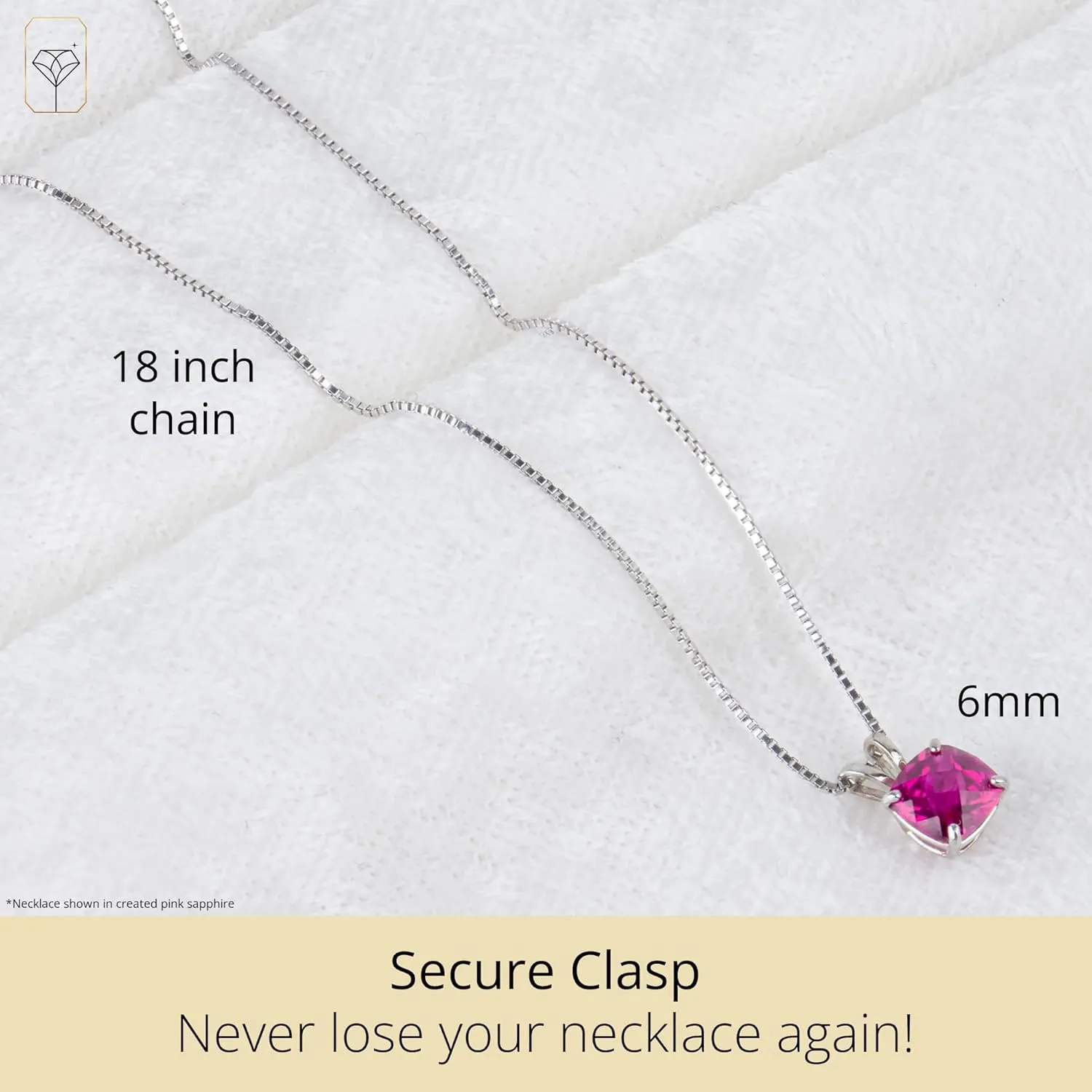 MAX   STONE 925 Sterling Silver Cushion Cut Birthstone Necklace for Women | 6mm Hypoallergenic Solitaire Necklace | Gemstone Pendant Necklaces with 18 inch Box Chain