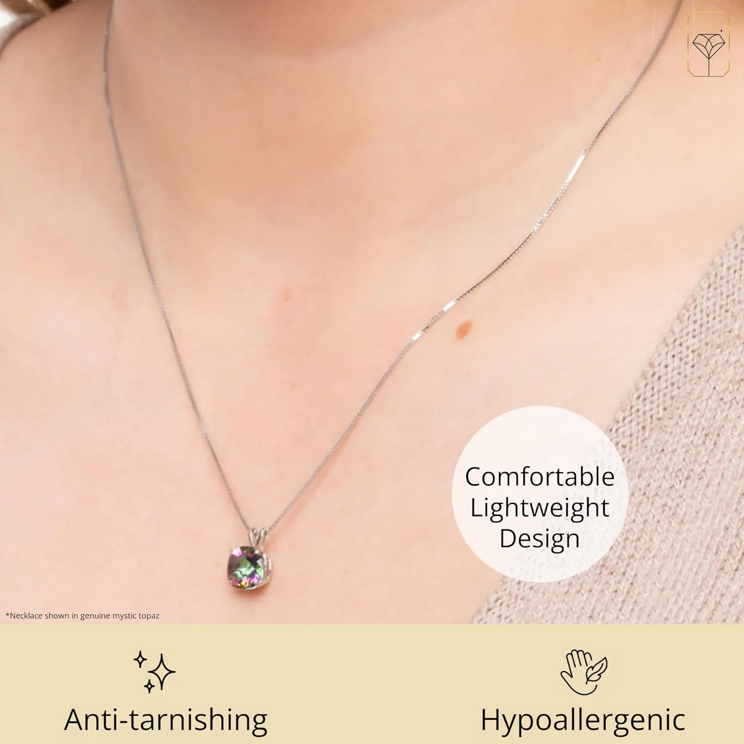 MAX   STONE 925 Sterling Silver Cushion Cut Birthstone Necklace for Women | 6mm Hypoallergenic Solitaire Necklace | Gemstone Pendant Necklaces with 18 inch Box Chain
