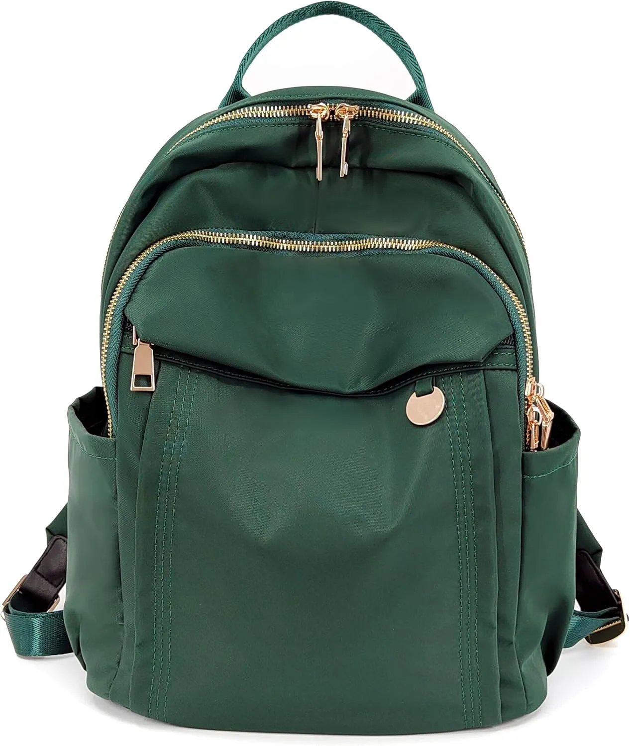 Medium Nylon Backpacks for Women, Trendy Gold-Tone Hardware Everyday Backpack Purses, Casual Lightweight Water-Resistant Rucksack Daypack Travel Bags (Green)