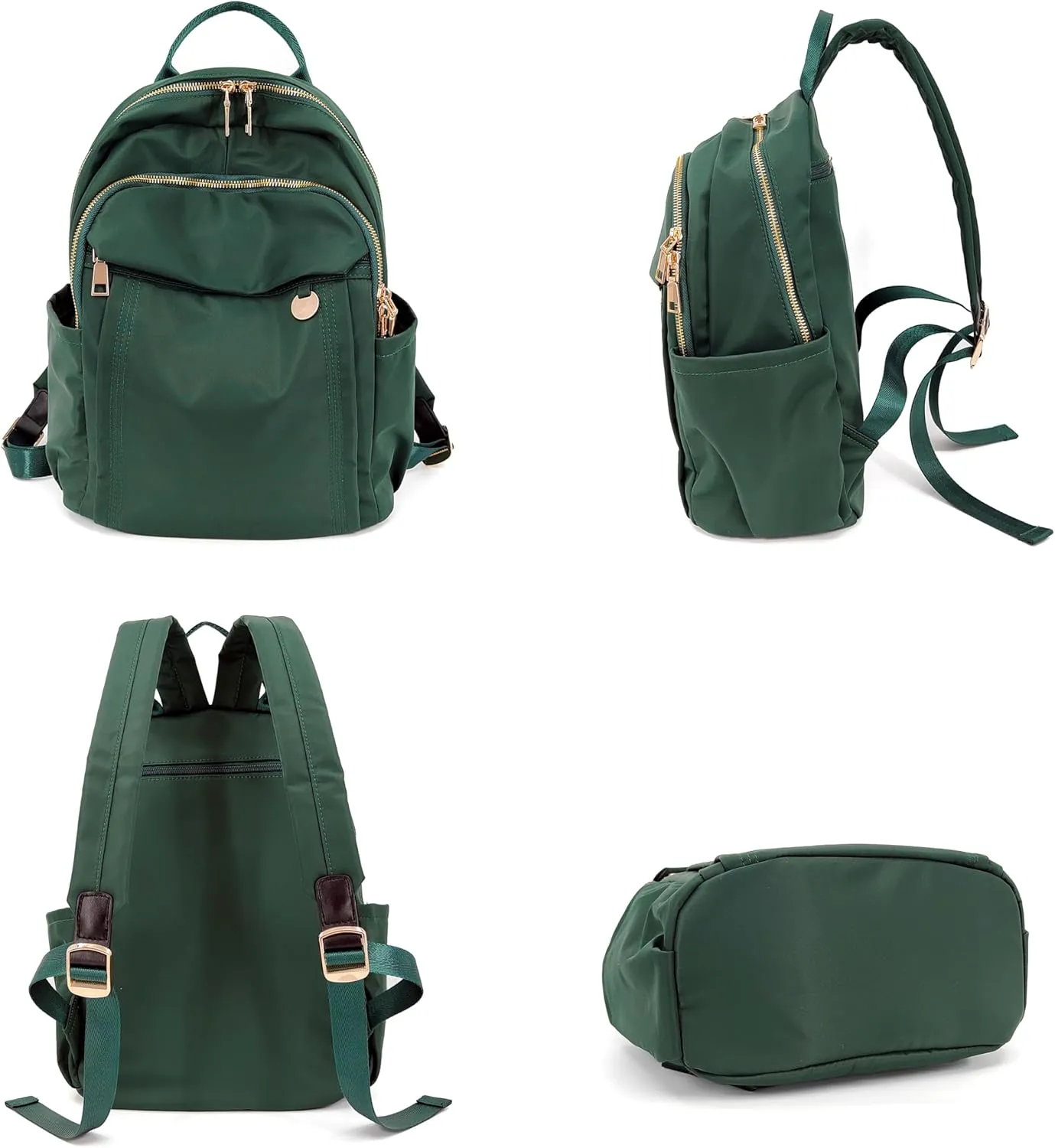 Medium Nylon Backpacks for Women, Trendy Gold-Tone Hardware Everyday Backpack Purses, Casual Lightweight Water-Resistant Rucksack Daypack Travel Bags (Green)