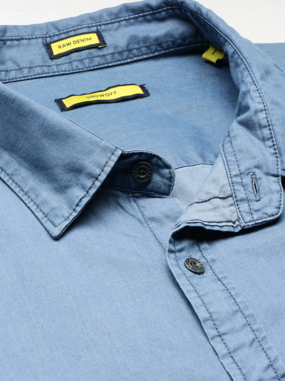 Men Blue Spread Collar Comfort Denim Oversized Casual Cotton Shirt