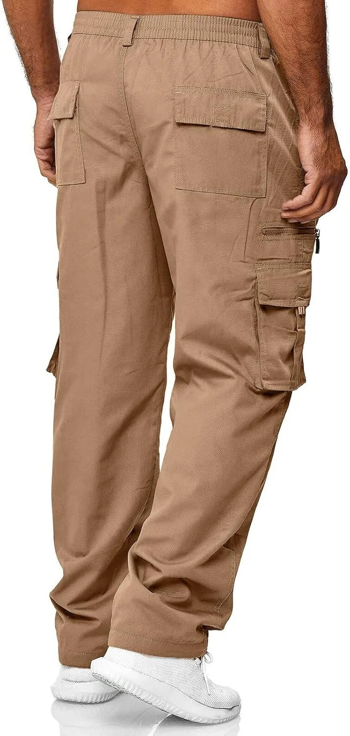 Mens All Season Fit Pants Casual Solid Color Trousers Fashion Overalls Straight Leg Sports Joggers with Pockets