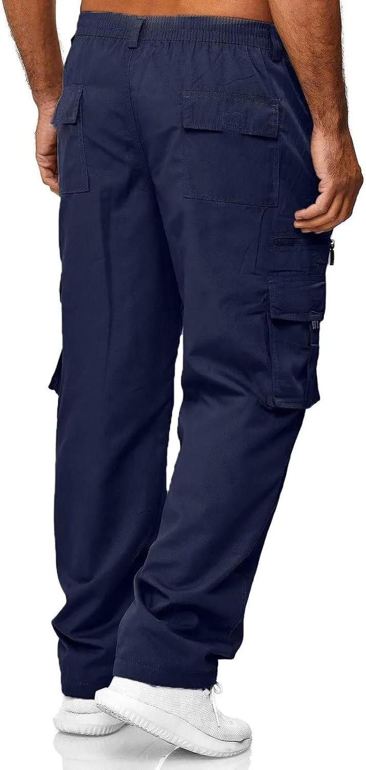 Mens All Season Fit Pants Casual Solid Color Trousers Fashion Overalls Straight Leg Sports Joggers with Pockets