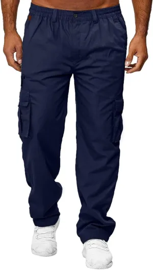 Mens All Season Fit Pants Casual Solid Color Trousers Fashion Overalls Straight Leg Sports Joggers with Pockets
