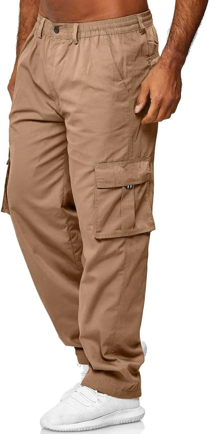Mens All Season Fit Pants Casual Solid Color Trousers Fashion Overalls Straight Leg Sports Joggers with Pockets