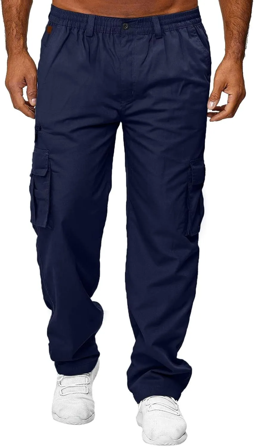 Mens All Season Fit Pants Casual Solid Color Trousers Fashion Overalls Straight Leg Sports Joggers with Pockets