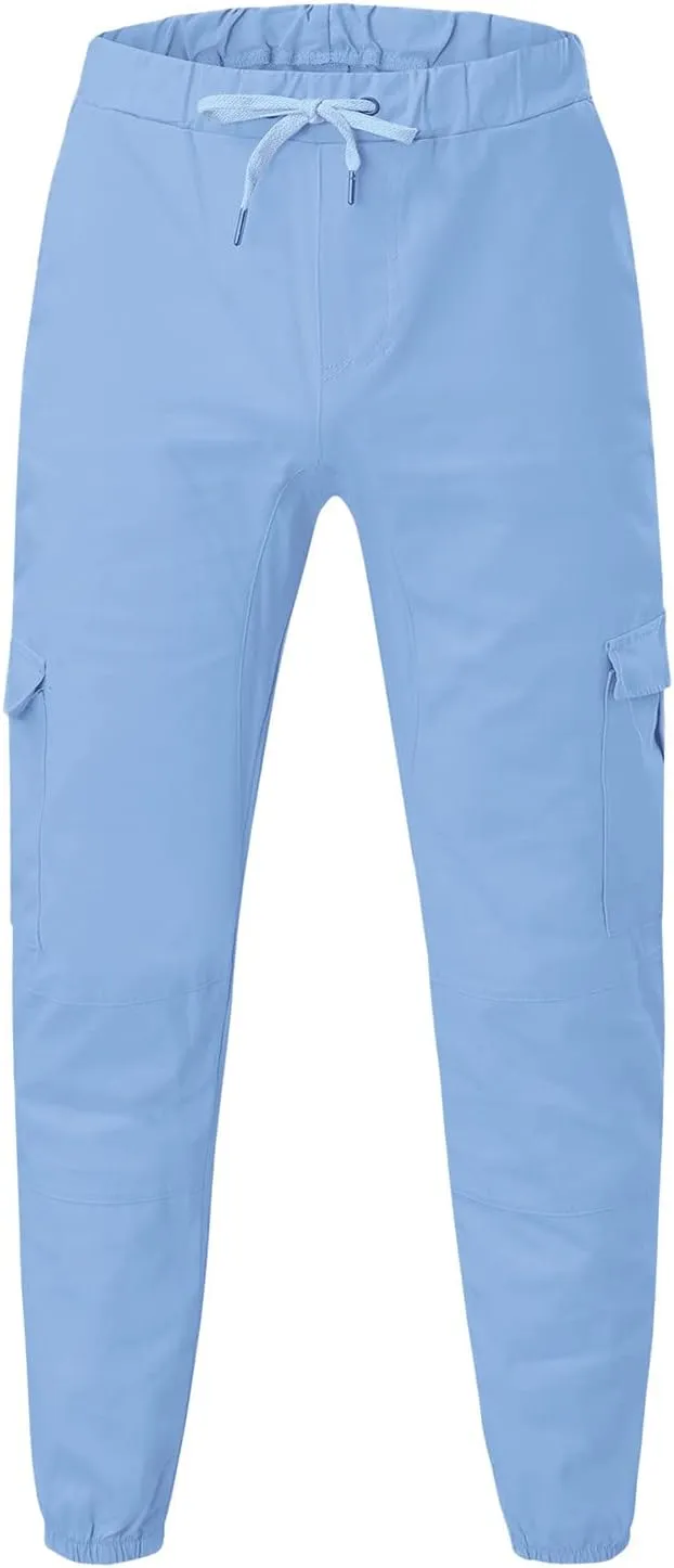 Men's Cargo Sweatpants Drawstring Stretch Fit Jogger Pants for Men with Pockets Open Bottom Gym Workout Track Pants