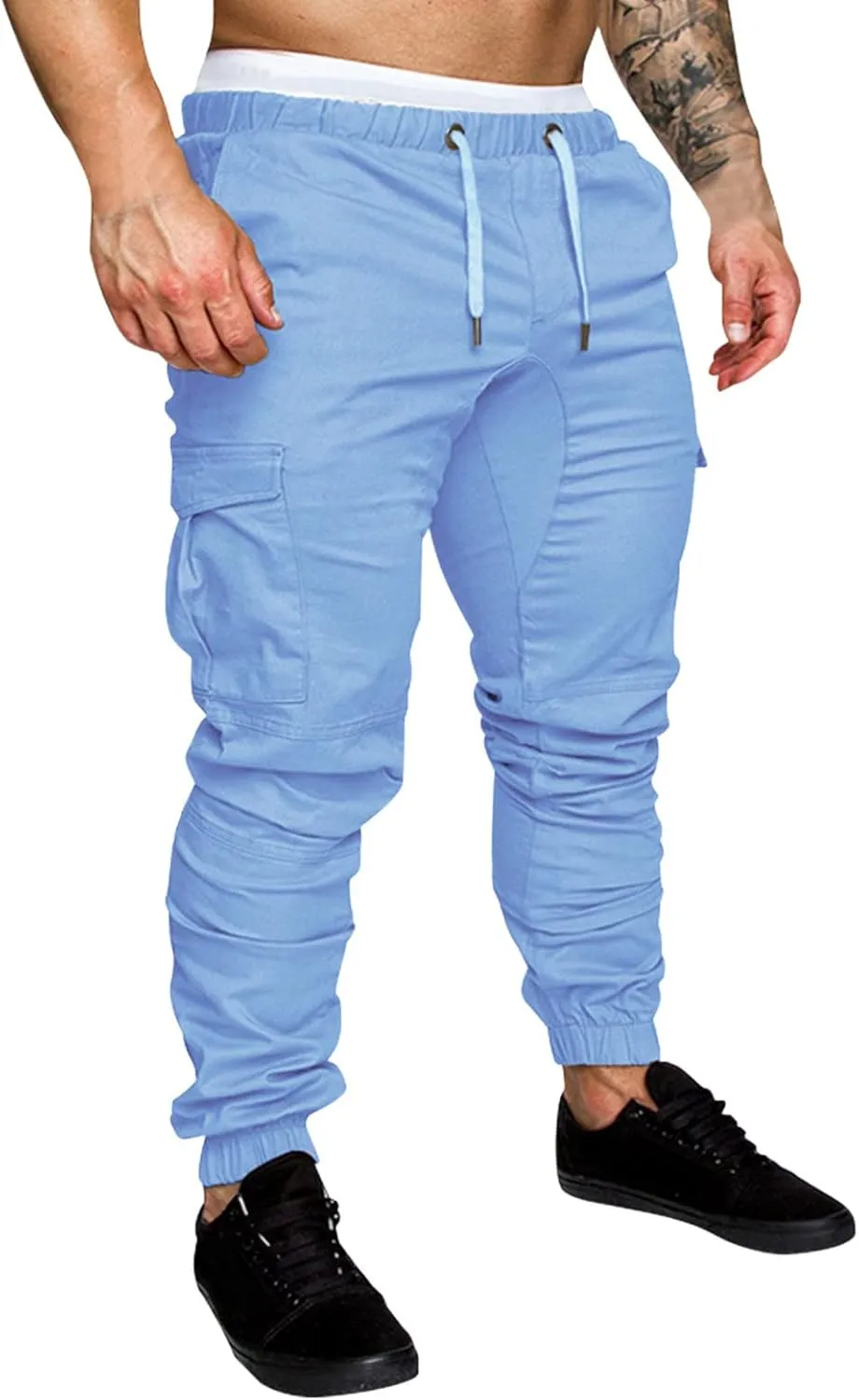 Men's Cargo Sweatpants Drawstring Stretch Fit Jogger Pants for Men with Pockets Open Bottom Gym Workout Track Pants