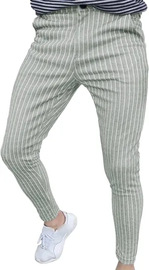 Mens Chinos Slim Fit Stretch Pants Flat-Front Skinny Dress Pants Grey Plaid Stylish Casual Business Pants