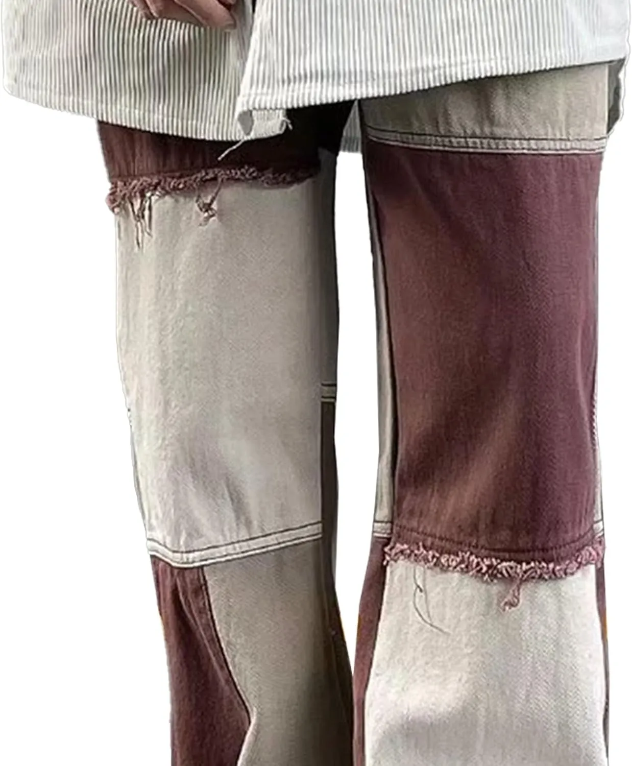 Mens Color Block Slim Fit Jeans Distressed Hip Hop Jeans Men Y2k Fashion Frayed Denim Pants with Pockets