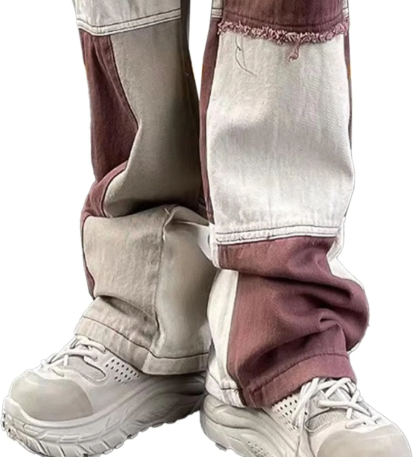 Mens Color Block Slim Fit Jeans Distressed Hip Hop Jeans Men Y2k Fashion Frayed Denim Pants with Pockets
