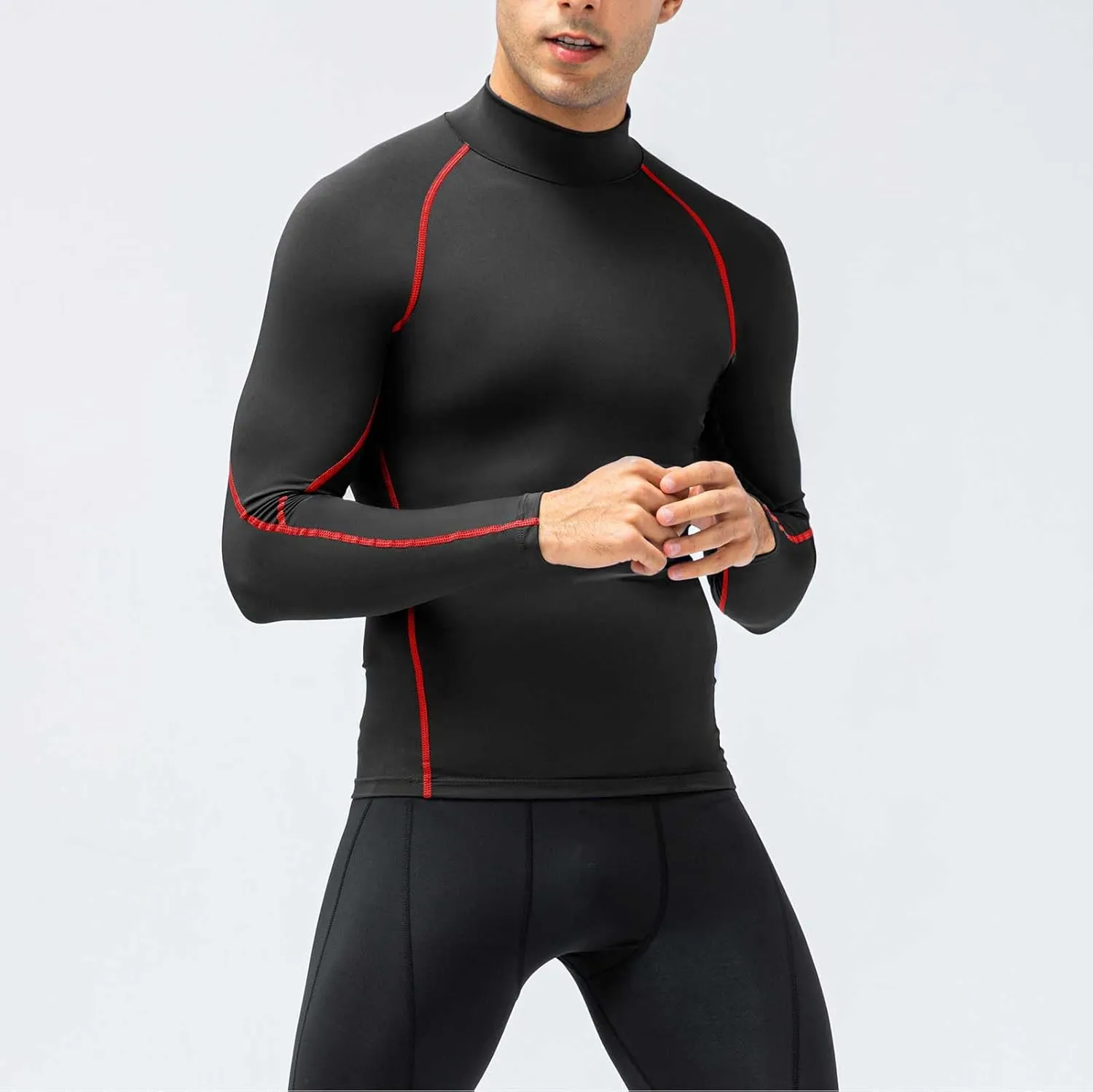 Men's Compression Shirts Long Sleeve Athletic Running Tops Football Turtle Neck Shirts Sport Baselayer Undershirt