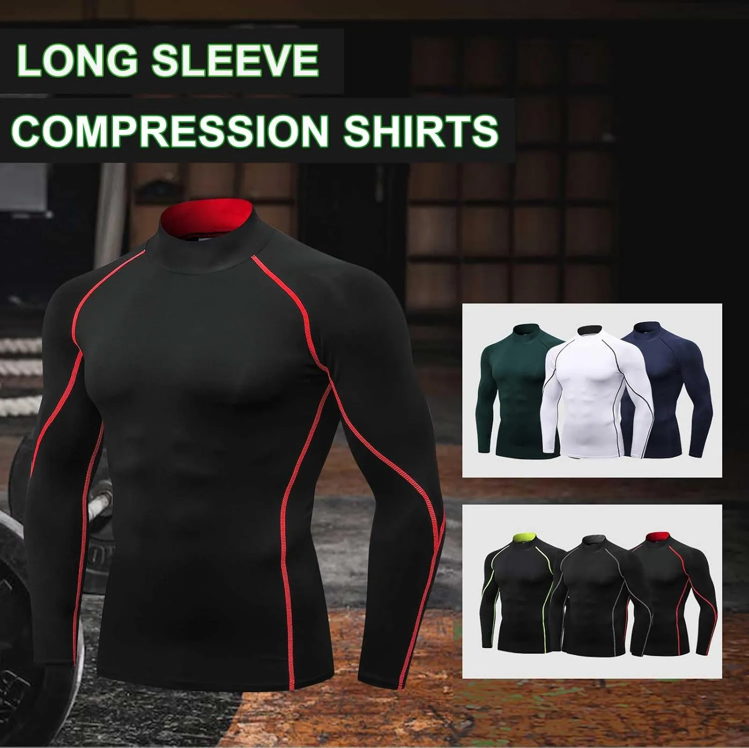 Men's Compression Shirts Long Sleeve Athletic Running Tops Football Turtle Neck Shirts Sport Baselayer Undershirt