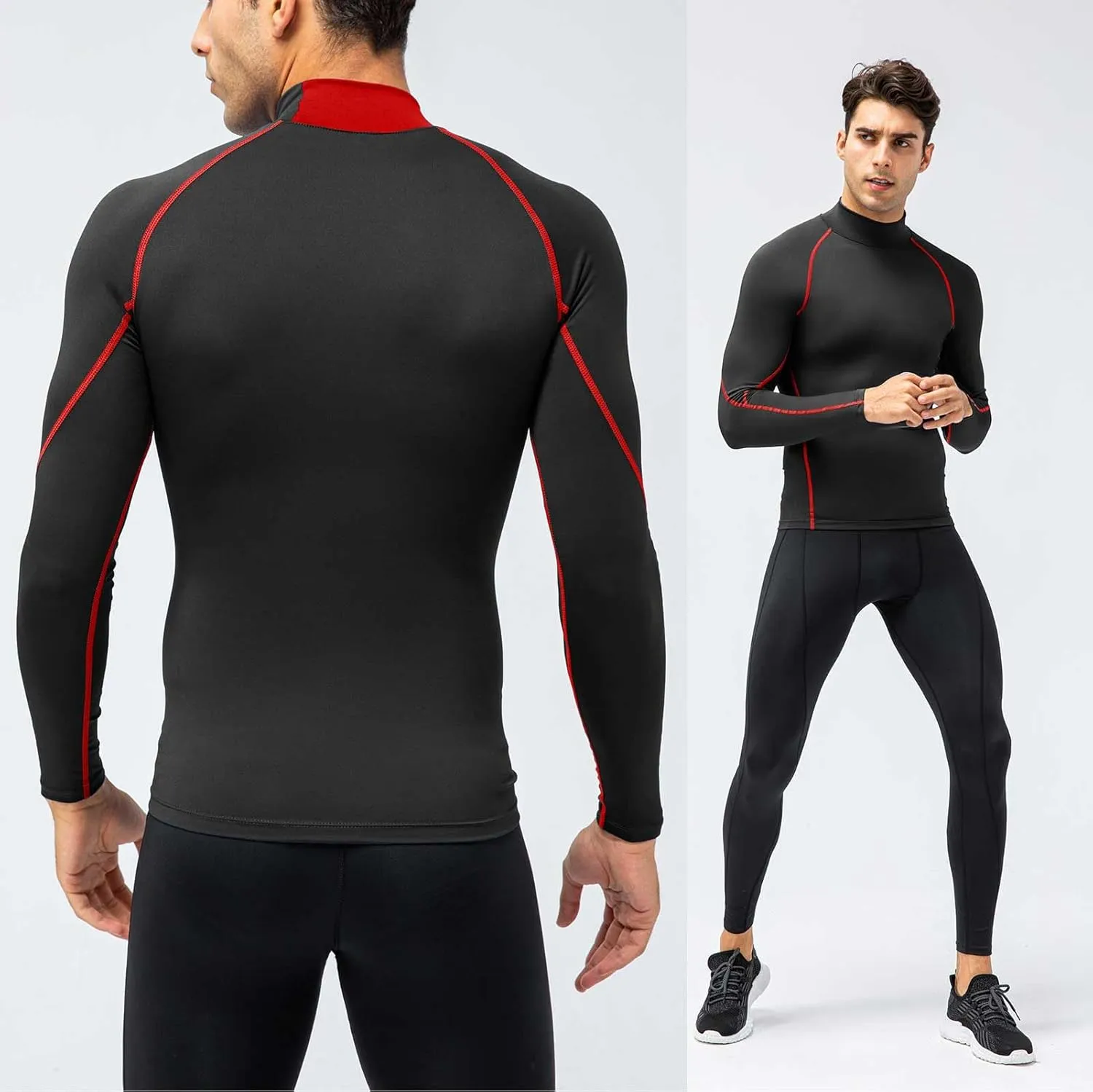 Men's Compression Shirts Long Sleeve Athletic Running Tops Football Turtle Neck Shirts Sport Baselayer Undershirt