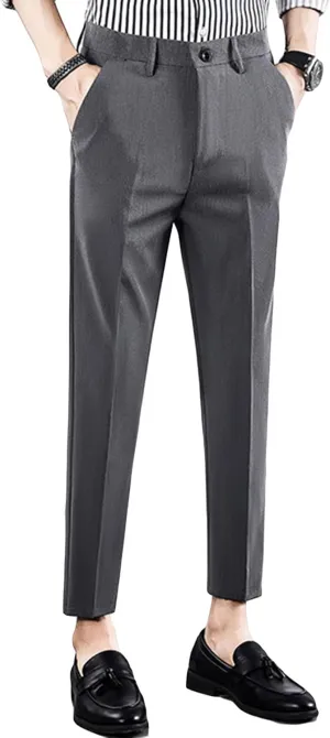 Men's Cropped Suit Pants Stretch Skinny Fit Casual Business Pant Slim Fit Tapered Ankle Dress Chino Trousers