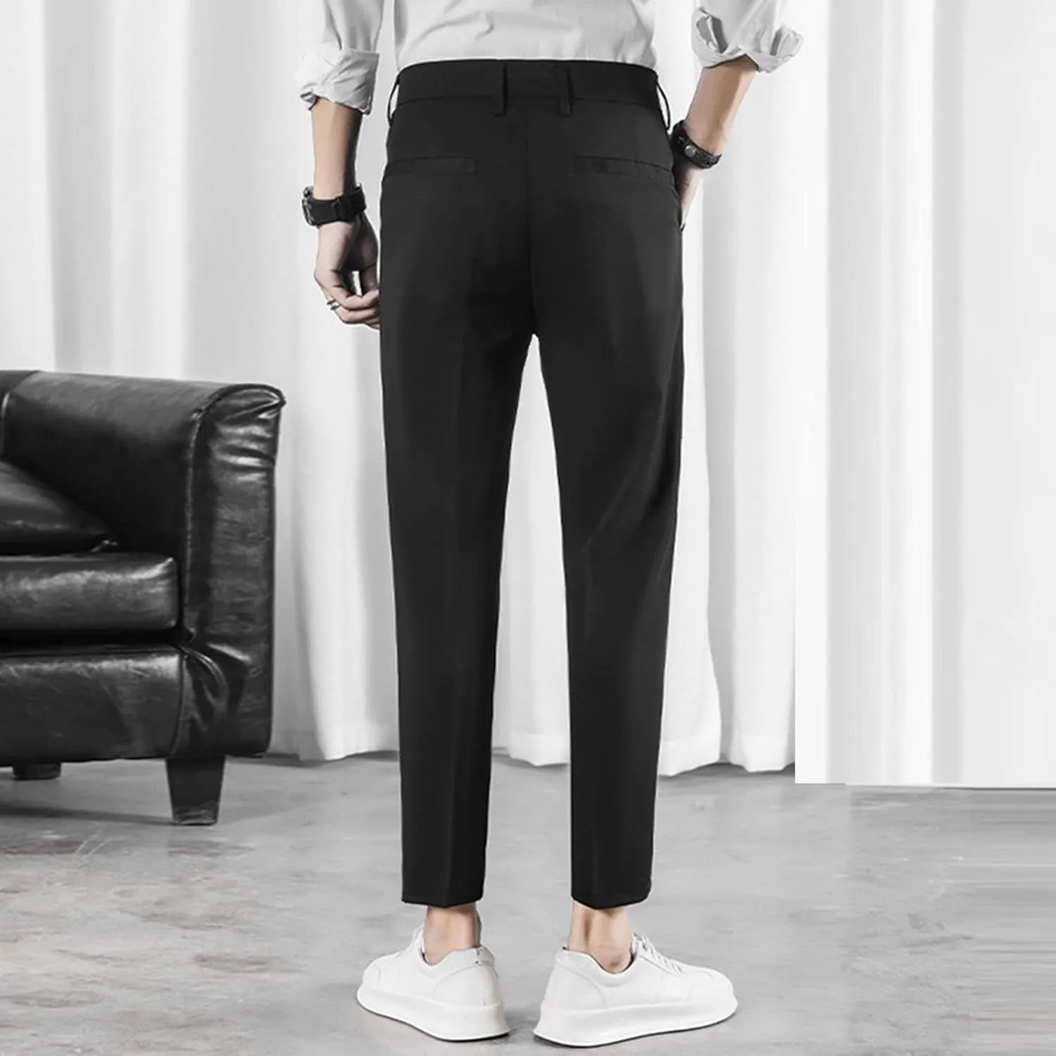 Men's Cropped Suit Pants Stretch Skinny Fit Casual Business Pant Slim Fit Tapered Ankle Dress Chino Trousers