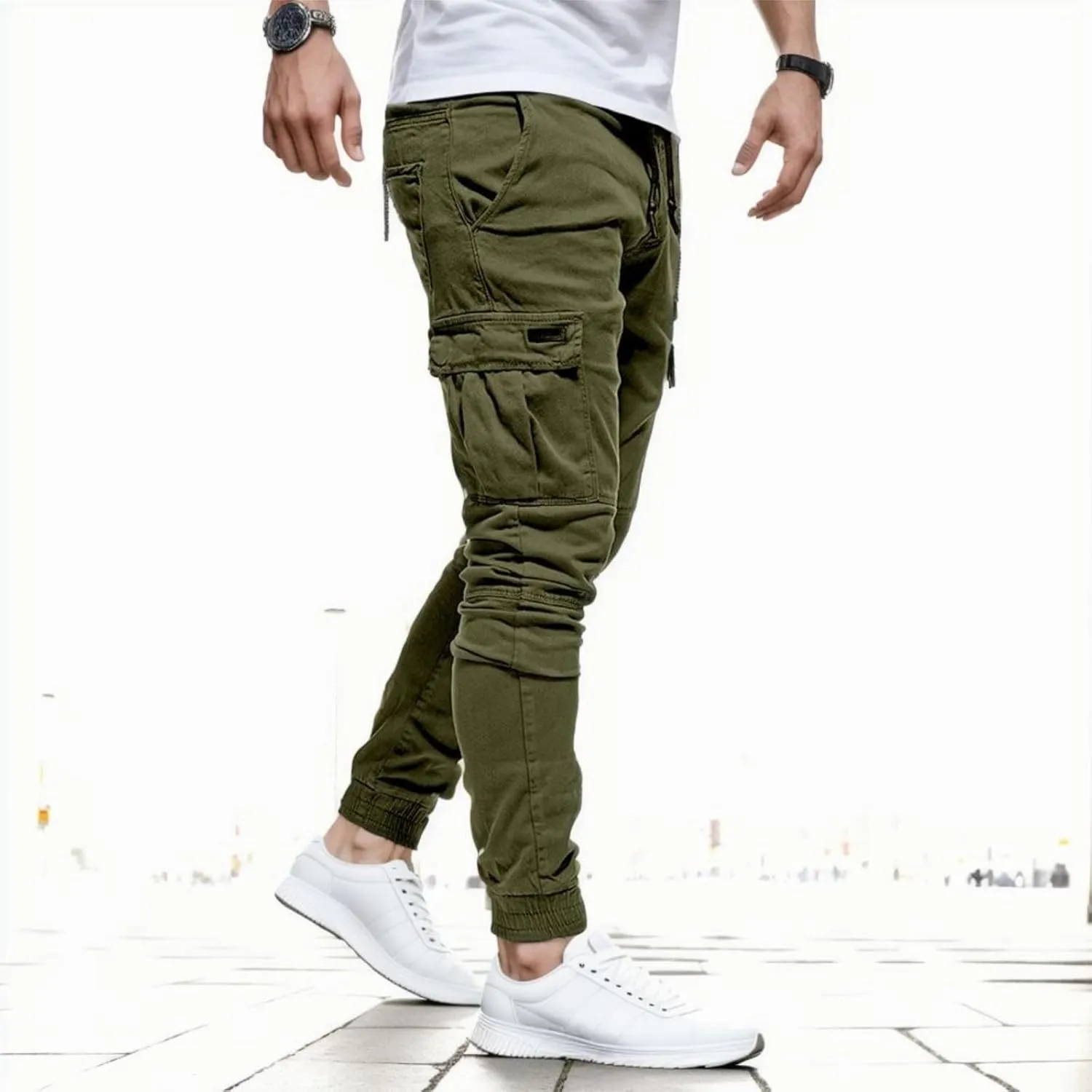 Men's Fashion Sport Sweatpants Drawstring Elastic Waist Slim Fit Joggers Hiking Trousers Athletic Pants Overalls