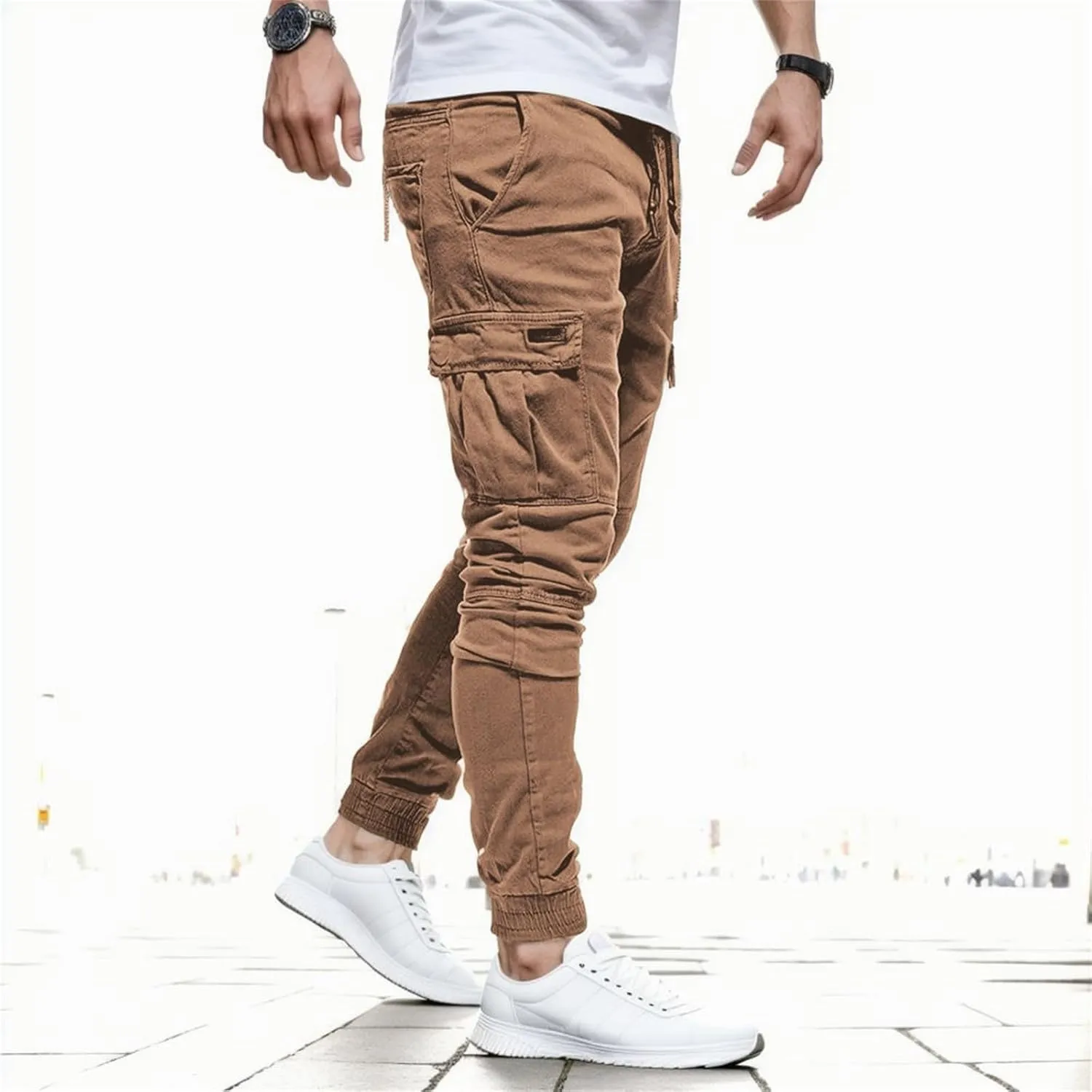 Men's Fashion Sport Sweatpants Drawstring Elastic Waist Slim Fit Joggers Hiking Trousers Athletic Pants Overalls