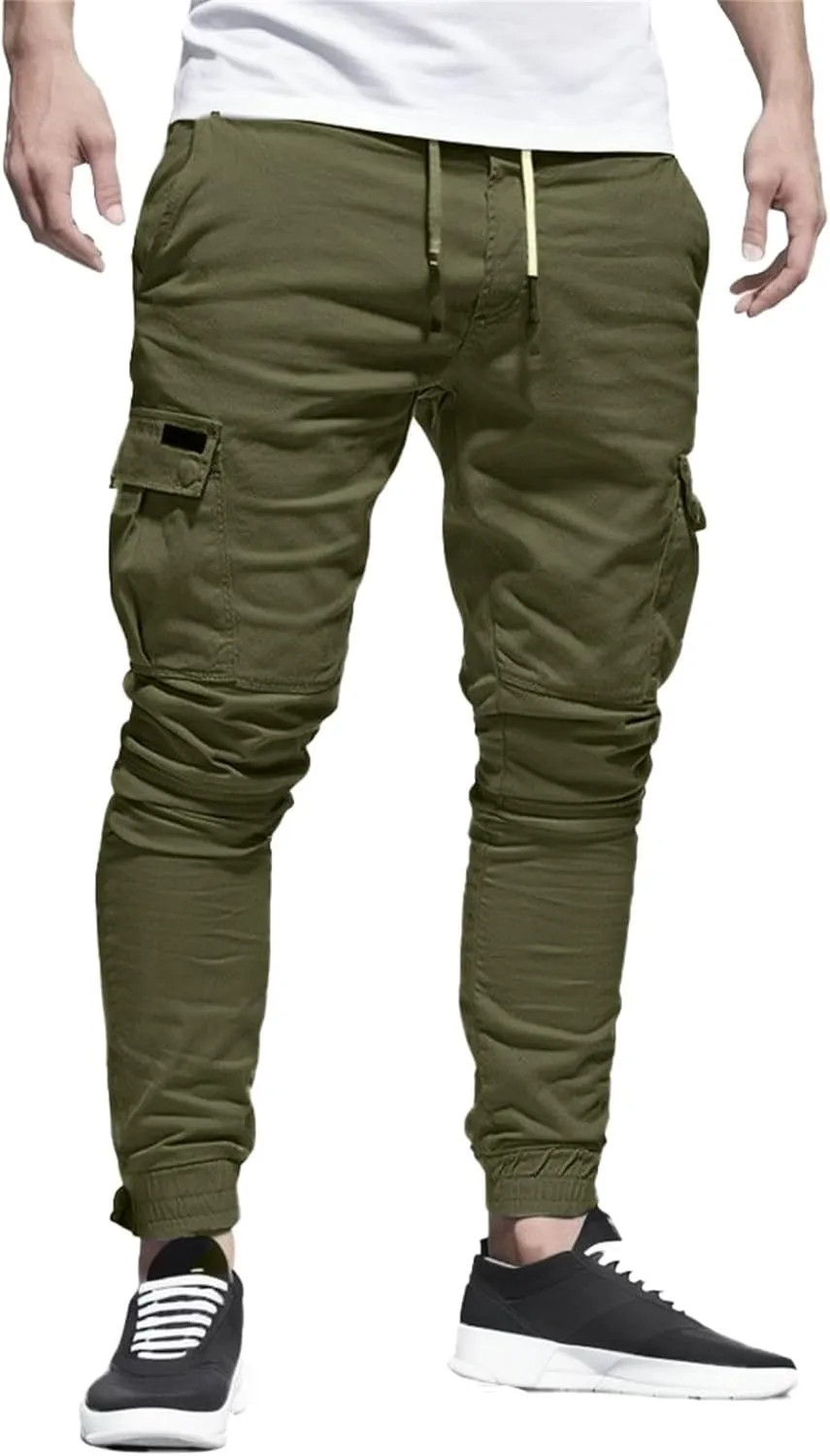 Men's Fashion Sport Sweatpants Drawstring Elastic Waist Slim Fit Joggers Hiking Trousers Athletic Pants Overalls