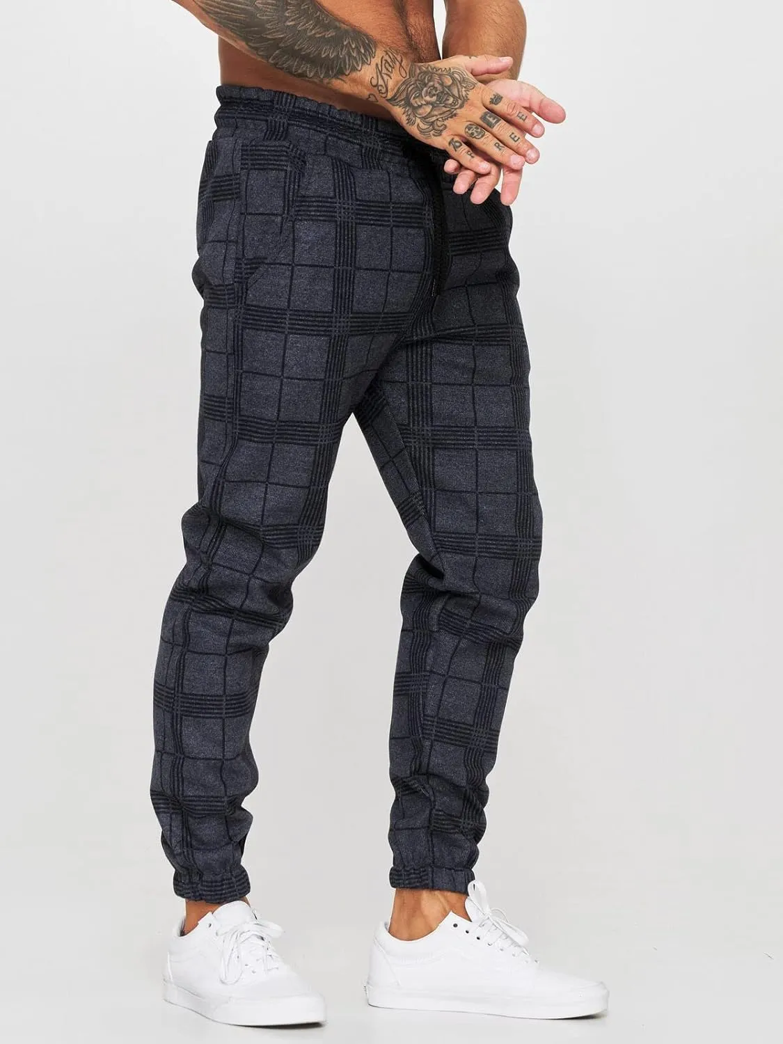 Men's Fashion Stretch Pants Slim Fit Plaid Skinny Long Pants Casual Business Cozy Golf Sweatpants