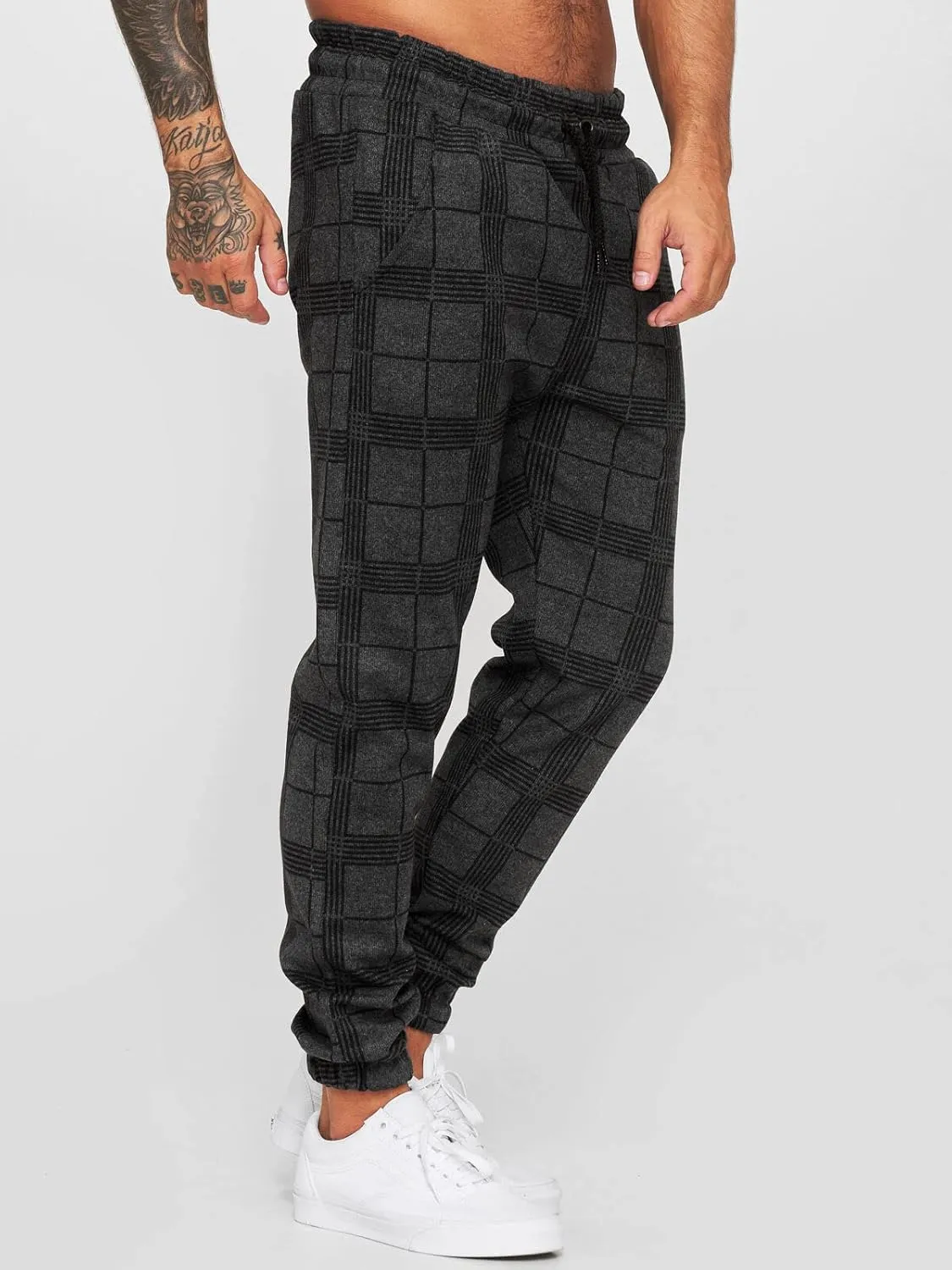 Men's Fashion Stretch Pants Slim Fit Plaid Skinny Long Pants Casual Business Cozy Golf Sweatpants