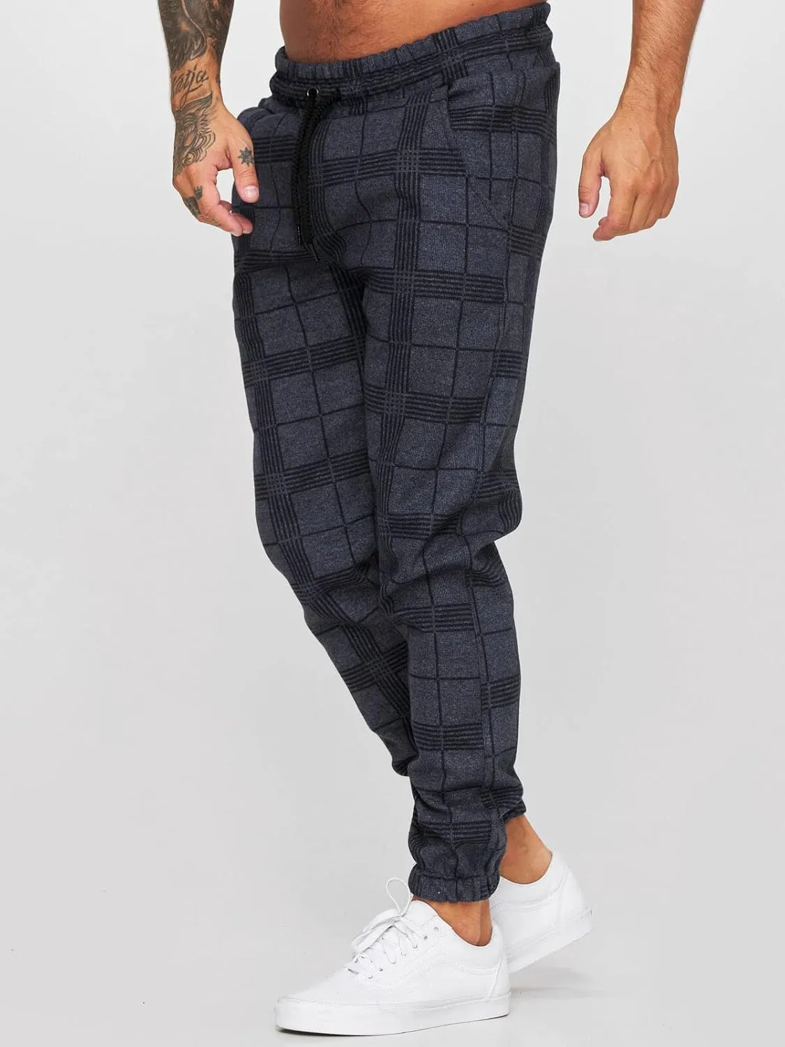 Men's Fashion Stretch Pants Slim Fit Plaid Skinny Long Pants Casual Business Cozy Golf Sweatpants