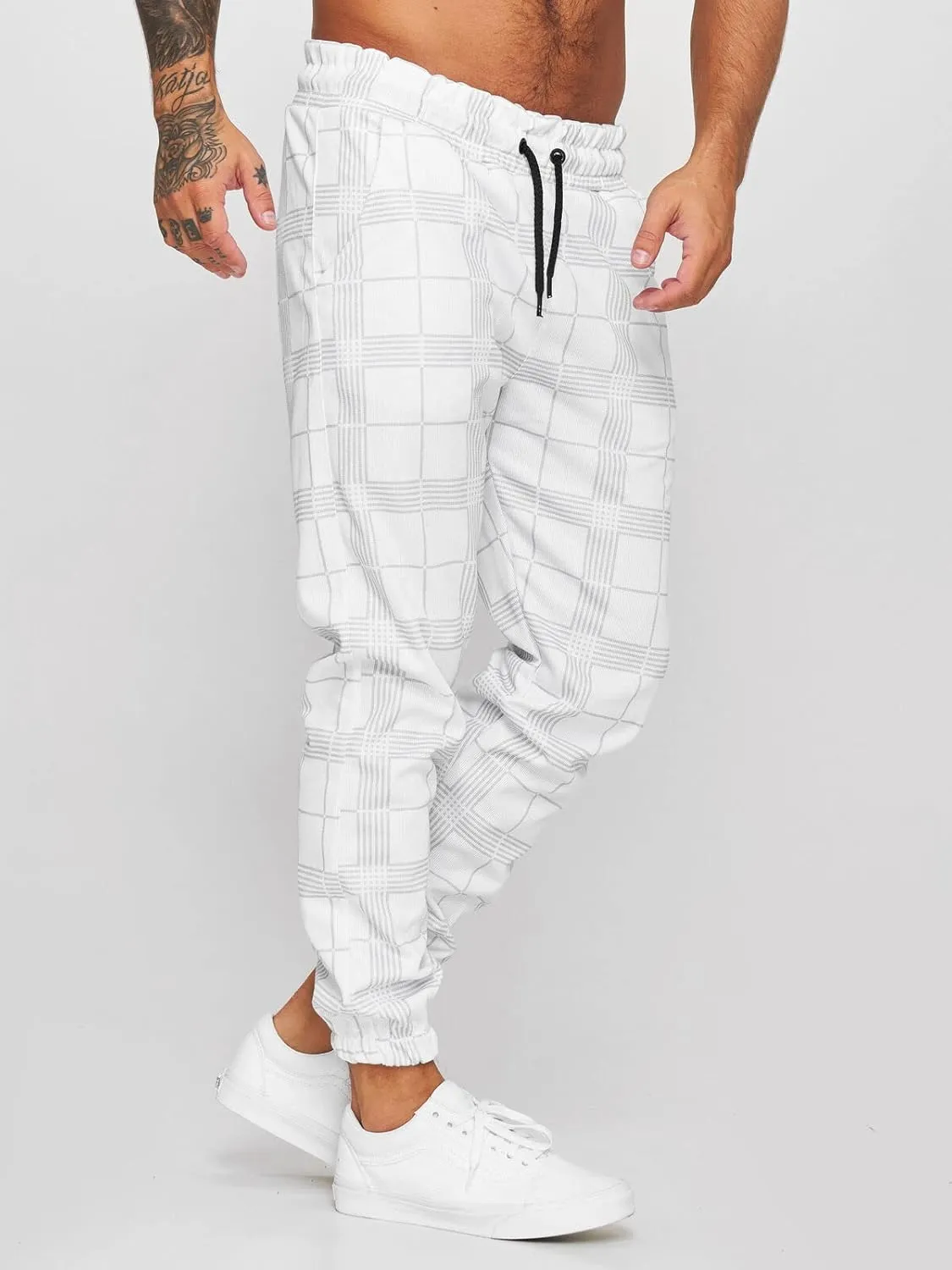 Men's Fashion Stretch Pants Slim Fit Plaid Skinny Long Pants Casual Business Cozy Golf Sweatpants