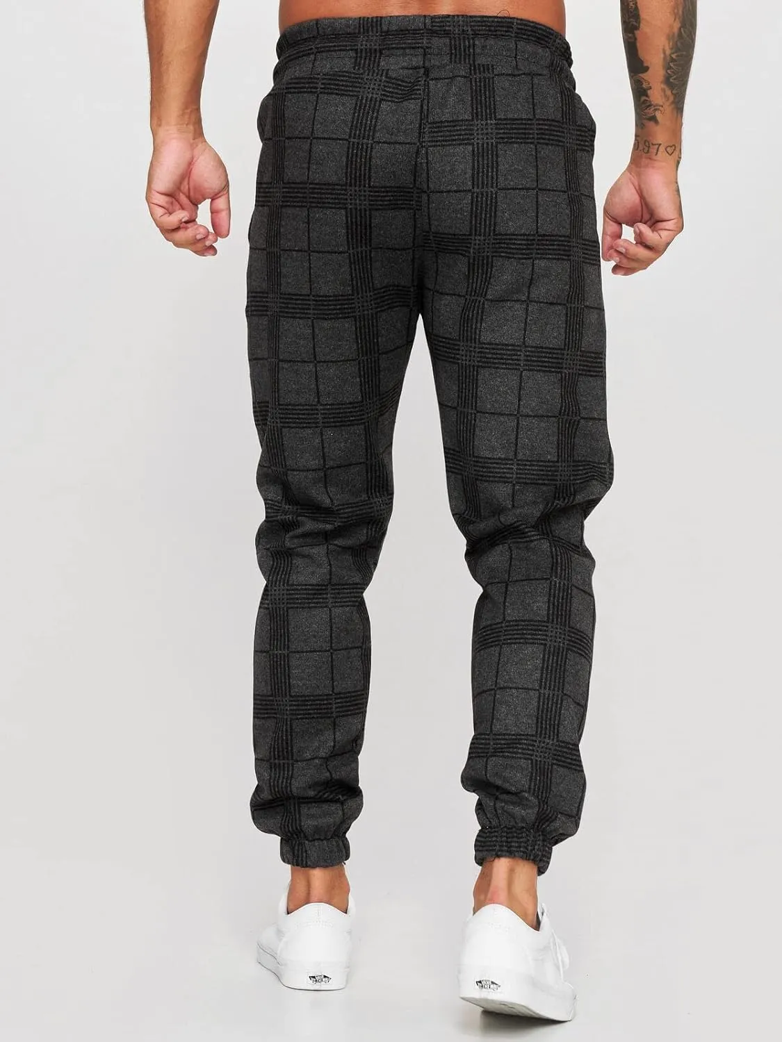 Men's Fashion Stretch Pants Slim Fit Plaid Skinny Long Pants Casual Business Cozy Golf Sweatpants