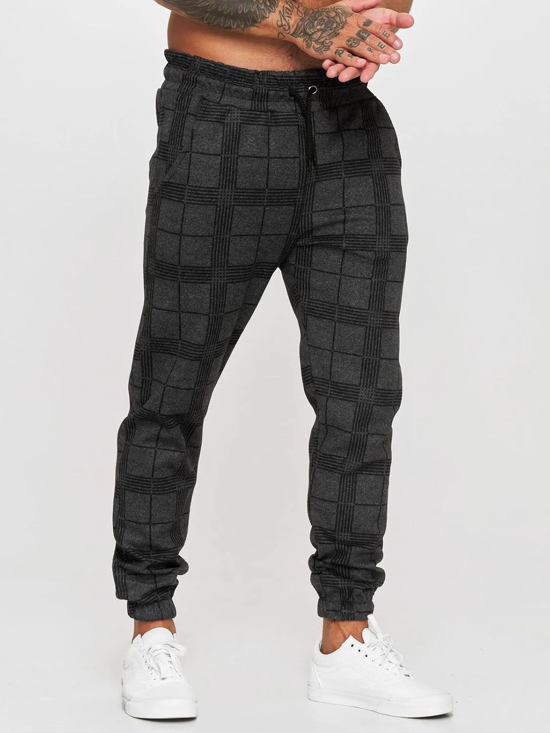 Men's Fashion Stretch Pants Slim Fit Plaid Skinny Long Pants Casual Business Cozy Golf Sweatpants