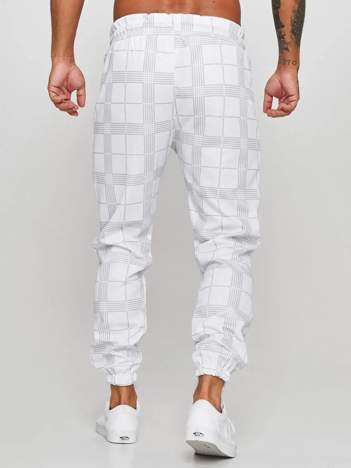 Men's Fashion Stretch Pants Slim Fit Plaid Skinny Long Pants Casual Business Cozy Golf Sweatpants