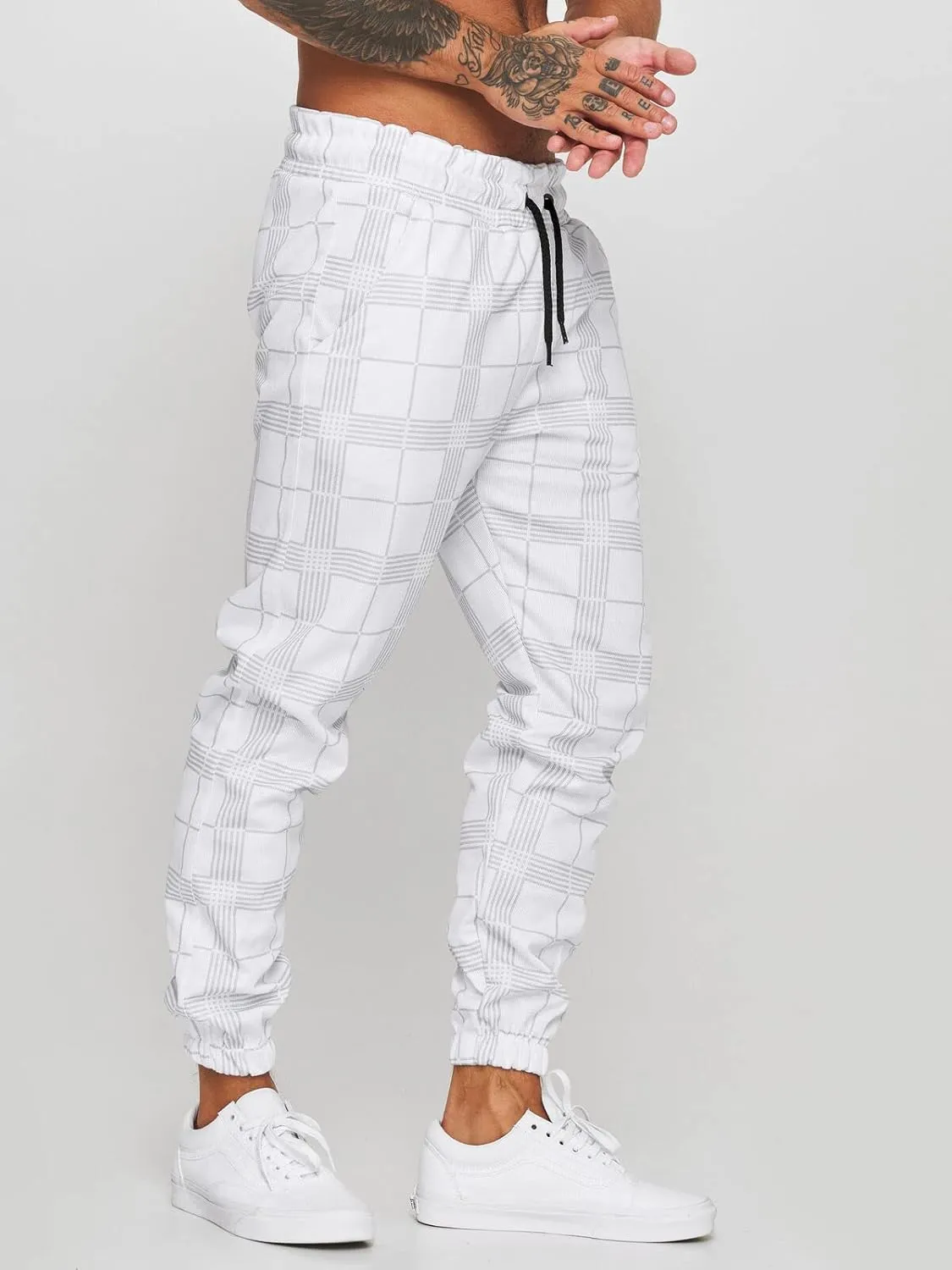 Men's Fashion Stretch Pants Slim Fit Plaid Skinny Long Pants Casual Business Cozy Golf Sweatpants