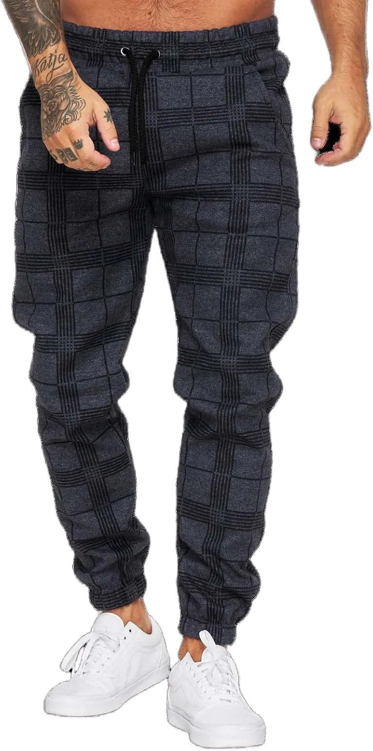 Men's Fashion Stretch Pants Slim Fit Plaid Skinny Long Pants Casual Business Cozy Golf Sweatpants
