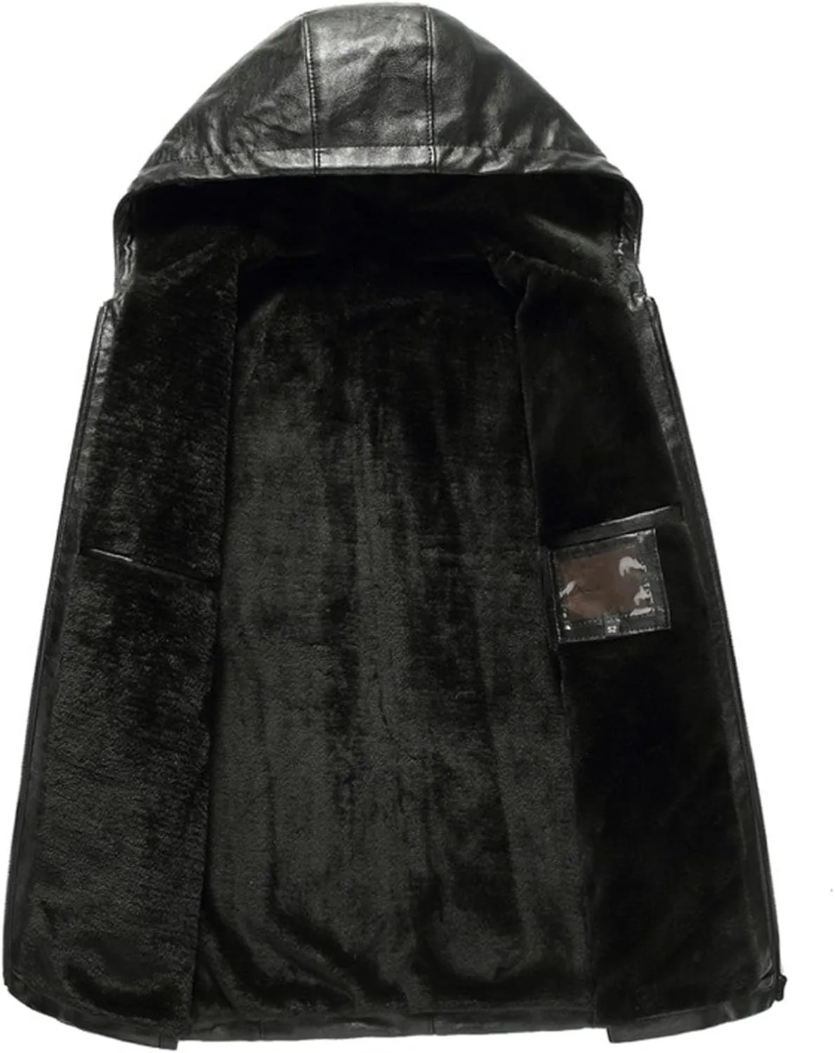 Men's Faux Leather Jacket with Hood Warm Winter Coats Fleece Lined Motorcycle Jackets Full Zip Bomber Leather Jacket