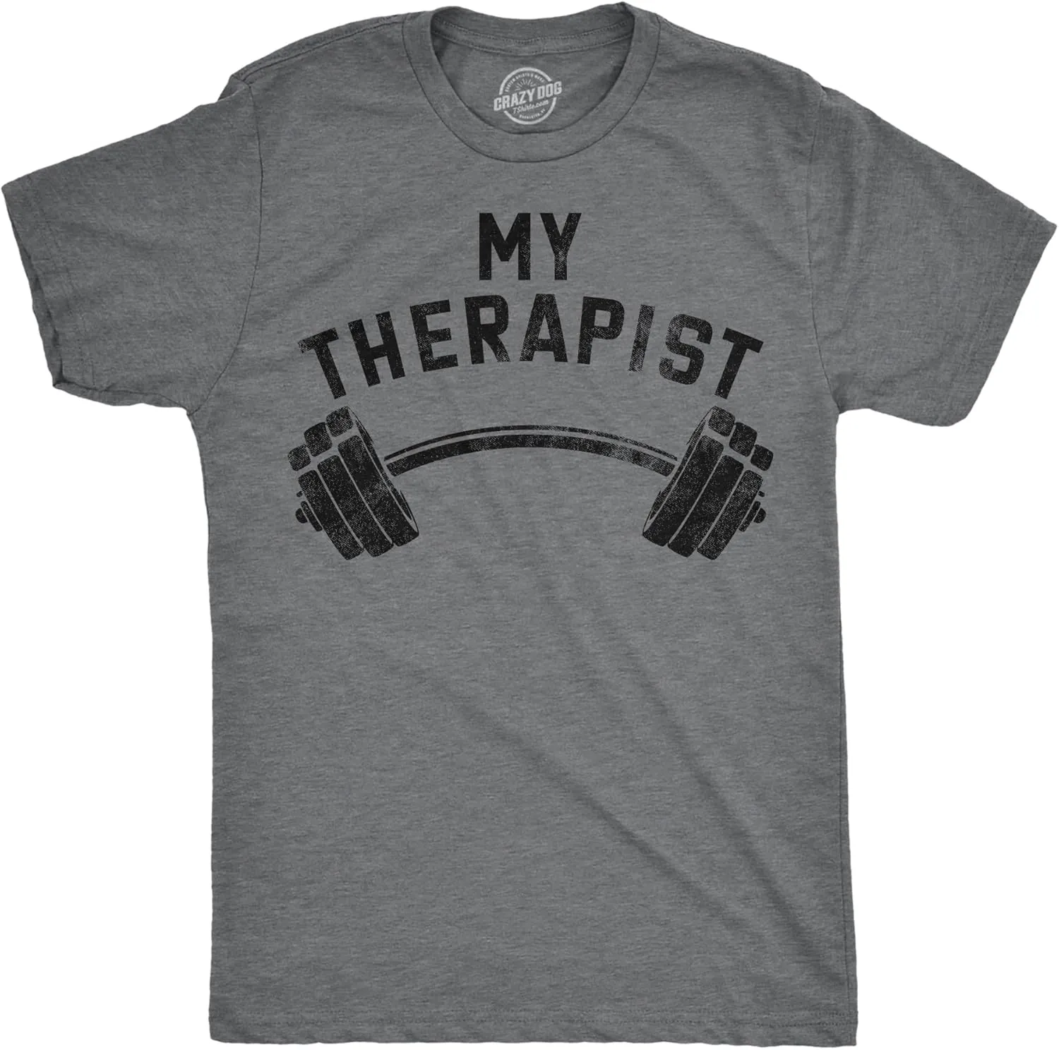 Mens Funny T Shirts My Therapist Barbell Sarcastic Gym Workout Graphic Novelty Tee for Men